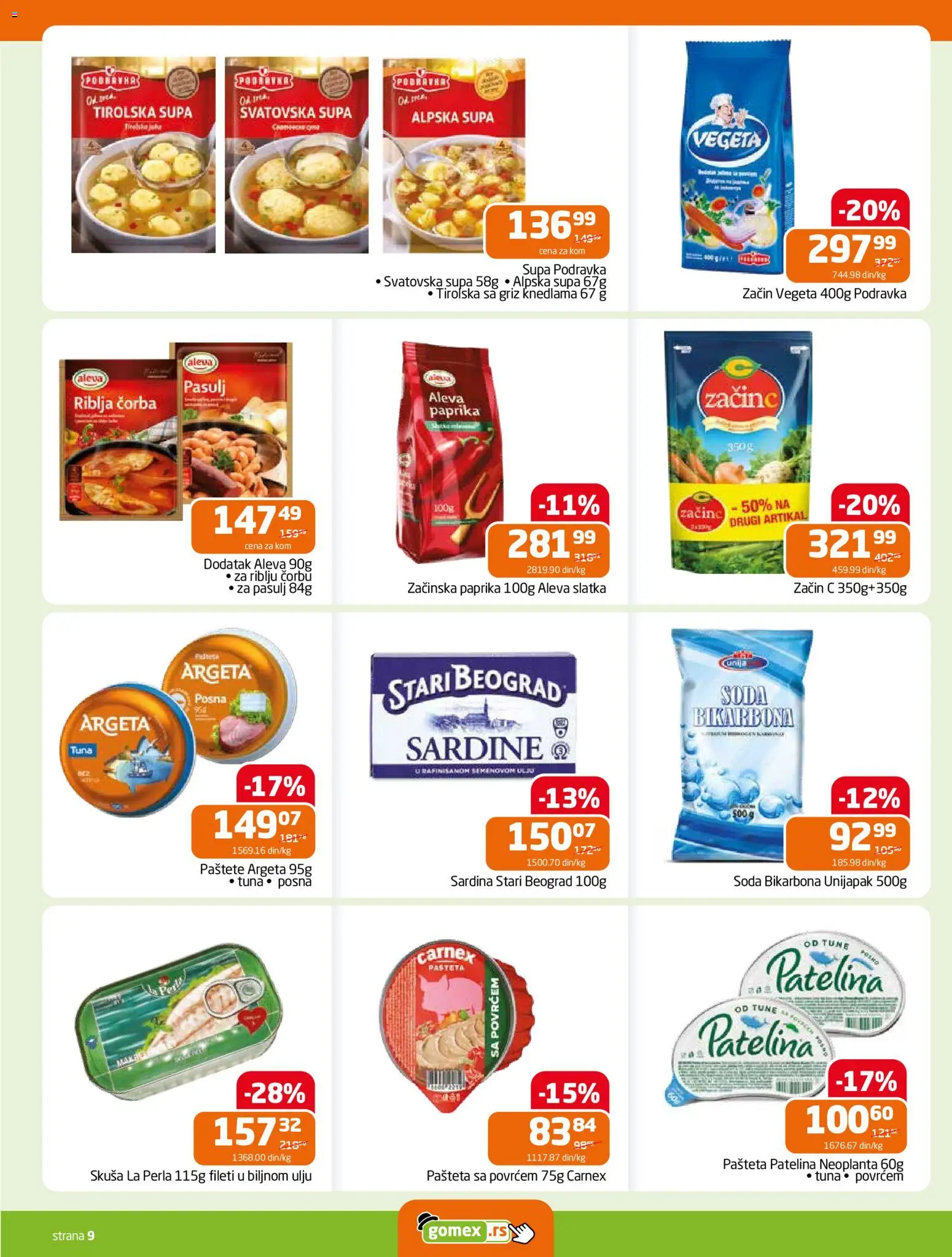 Gomex katalog - važi od 18.02.2026 | Strana: 9 | Proizvode: Pasulj, Skuša, Pašteta, Sardina