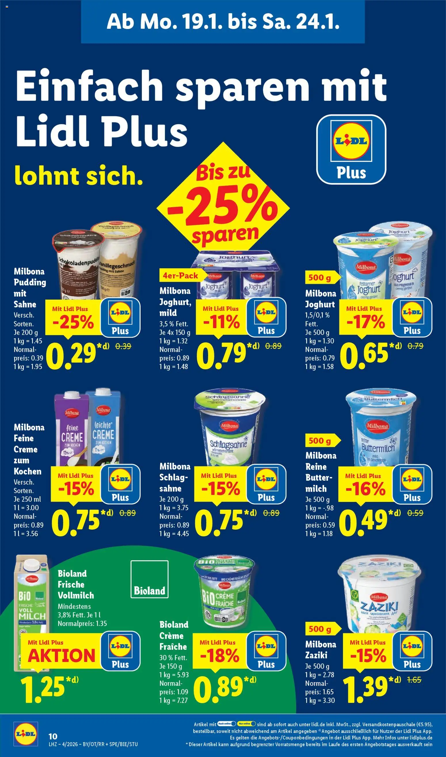 Lidl Prospekt Uffenheim – gültig ab 19.01.2026 | Seite: 20 | Produkte: Buttermilch, Schlagsahne, Butter, Sahne