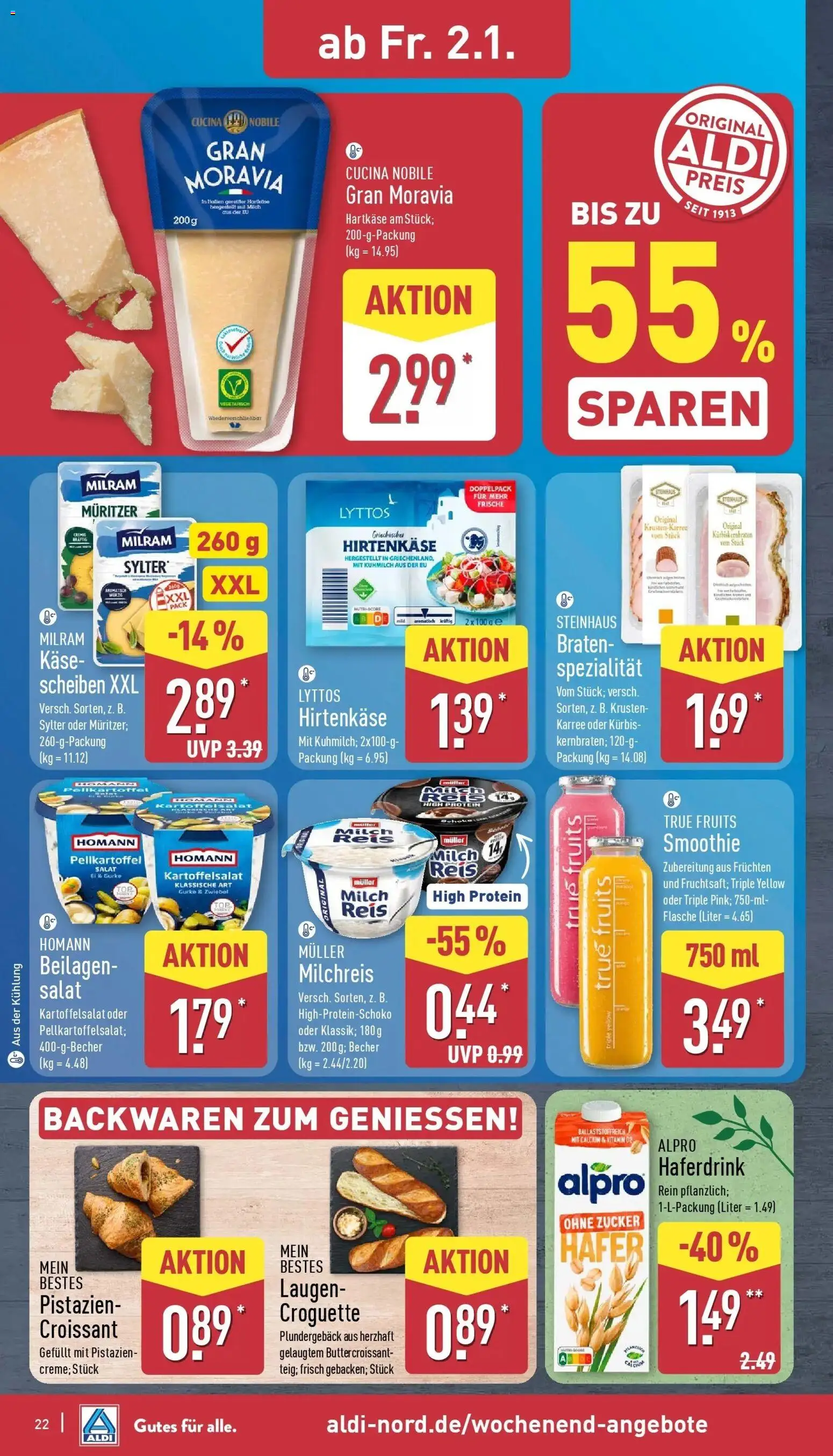 Aldi - ALDI Nord: Wochenangebote – gültig ab 28.12.2025 | Seite: 22 | Produkte: Milch, Käse, Pistazien, Alpro