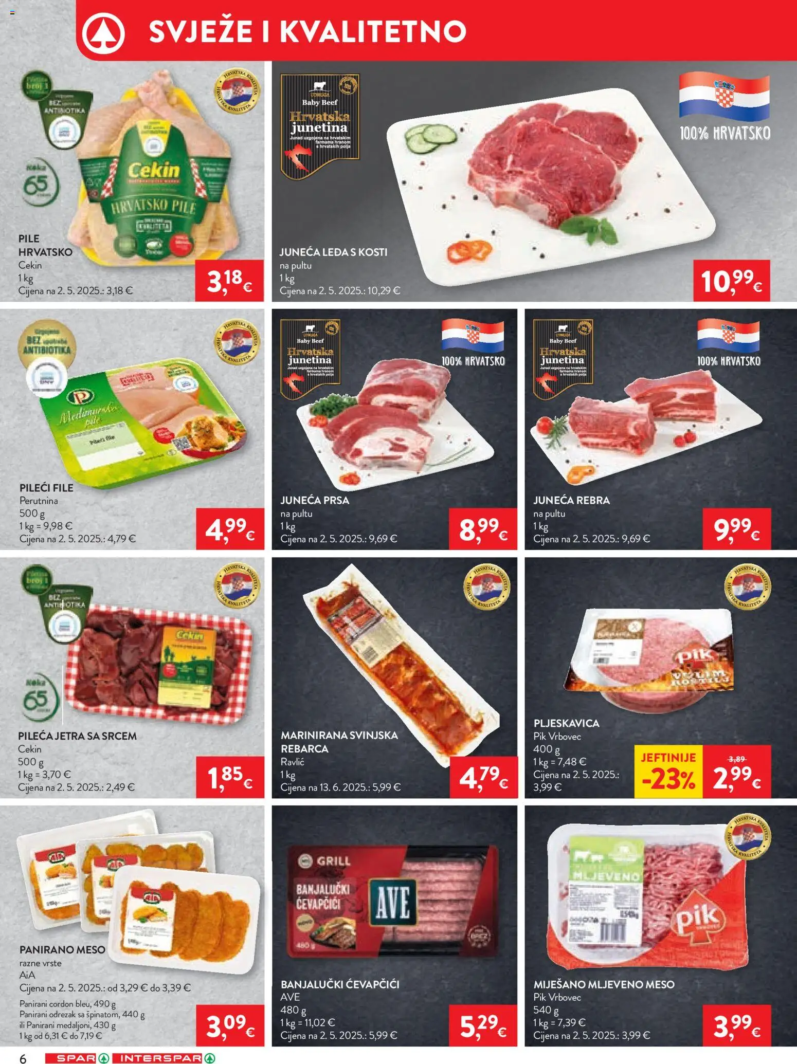 Spar katalog | vrijedi od 08.04.2026 | Stranica: 6 | Proizvodi: Meso, Junetina, Mljeveno meso, Ćevapčići
