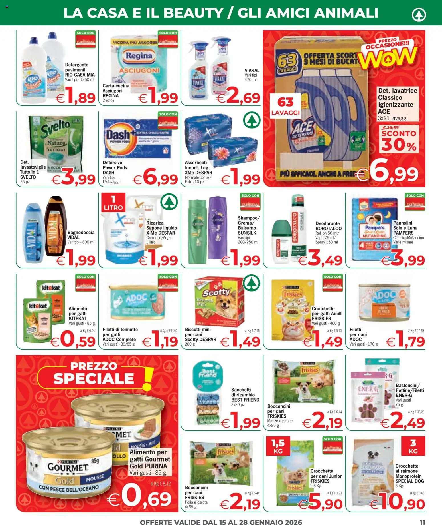 Volantino Despar del 15.01.2026 | Pagina: 11 | Prodotti: Pannolini, Salmone, Lavastoviglie, Pampers