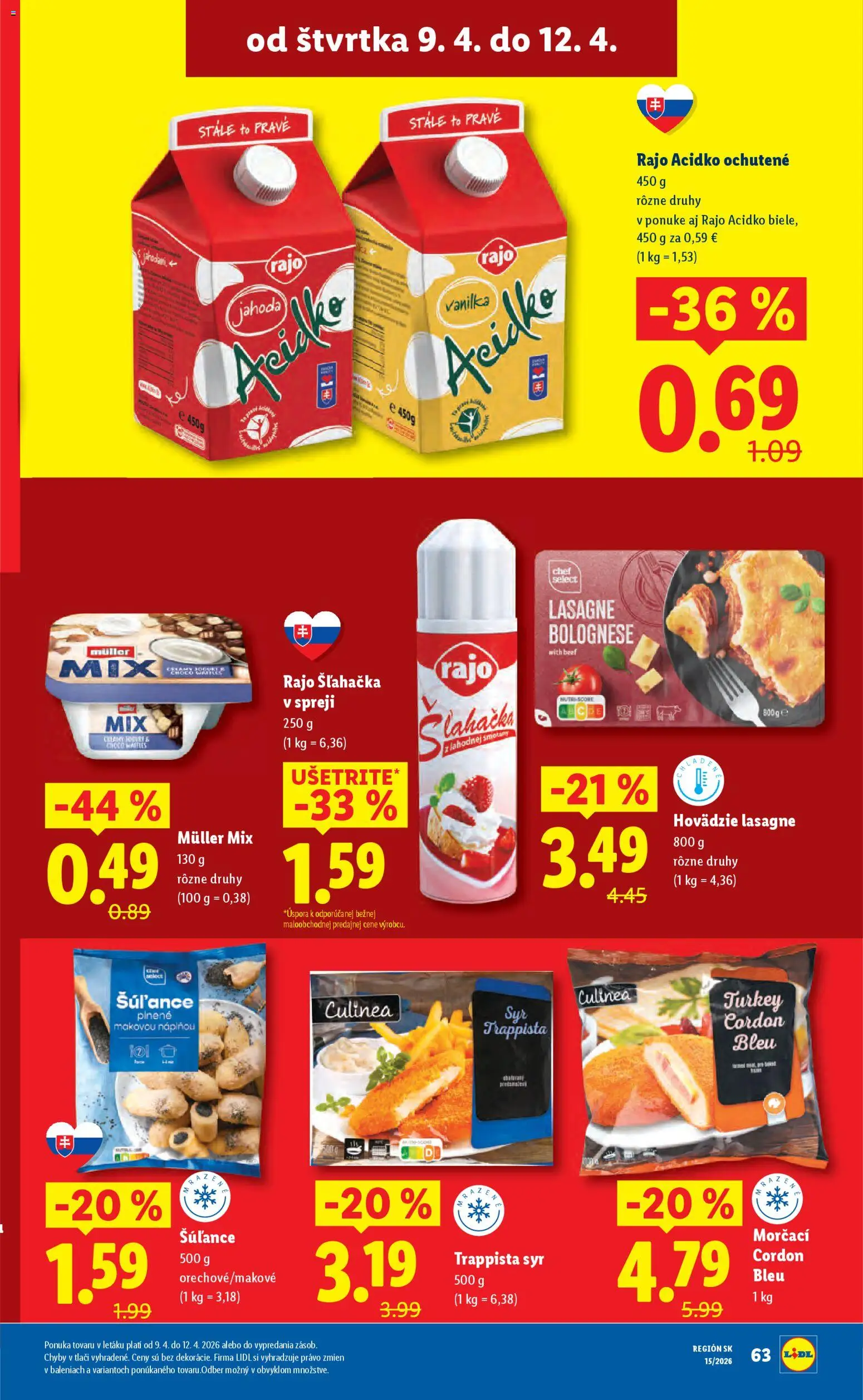 Nové Lidl akcie – leták je platný od 06.04.2026 | Strana: 65 | Produkty: Syr, Acidko, Šľahačka, Lasagne