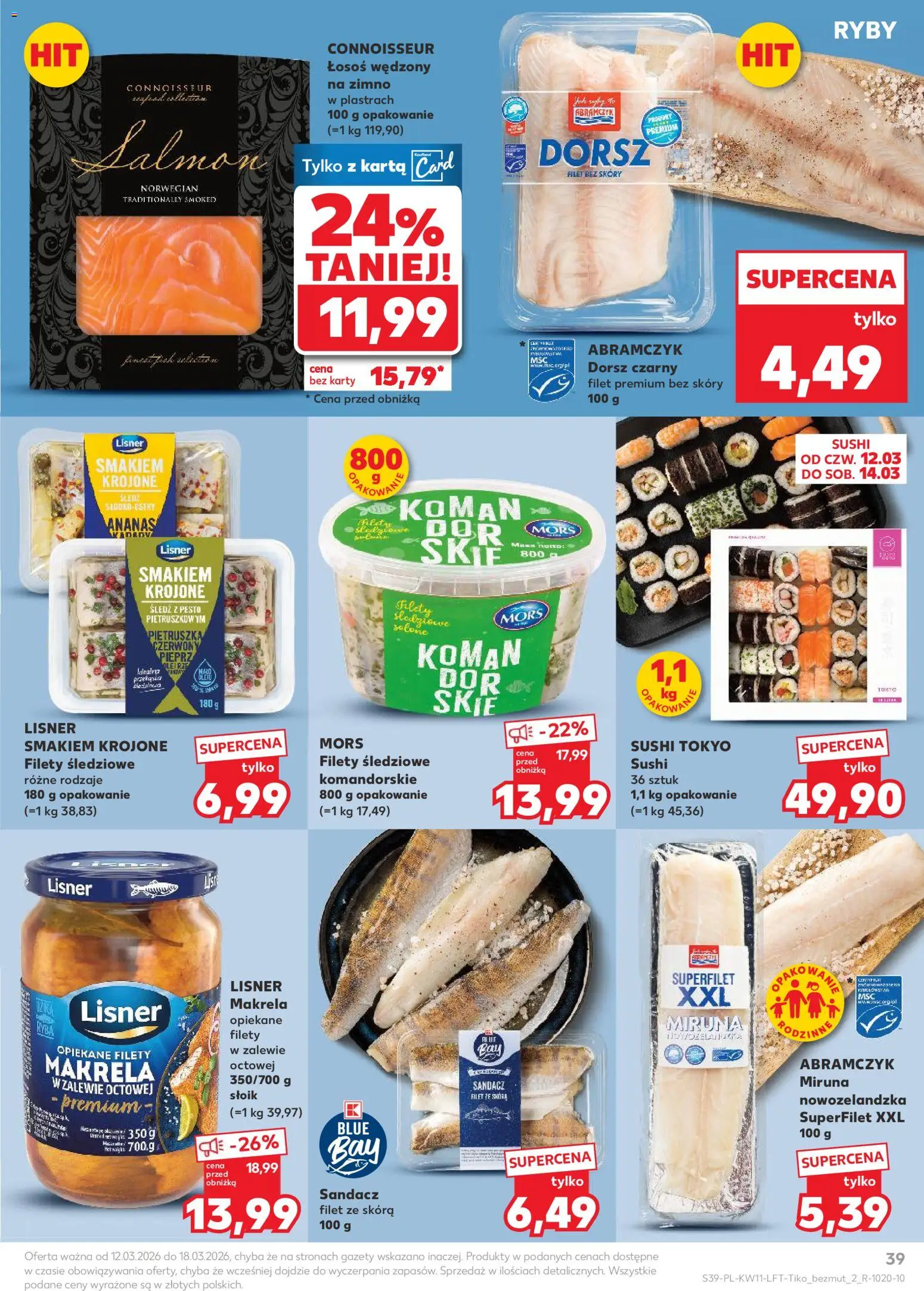 Kaufland gazetka od 12.03.2026 | Strona: 39 | Produkty: Łosoś wędzony, Łosoś, Pesto, Ryba