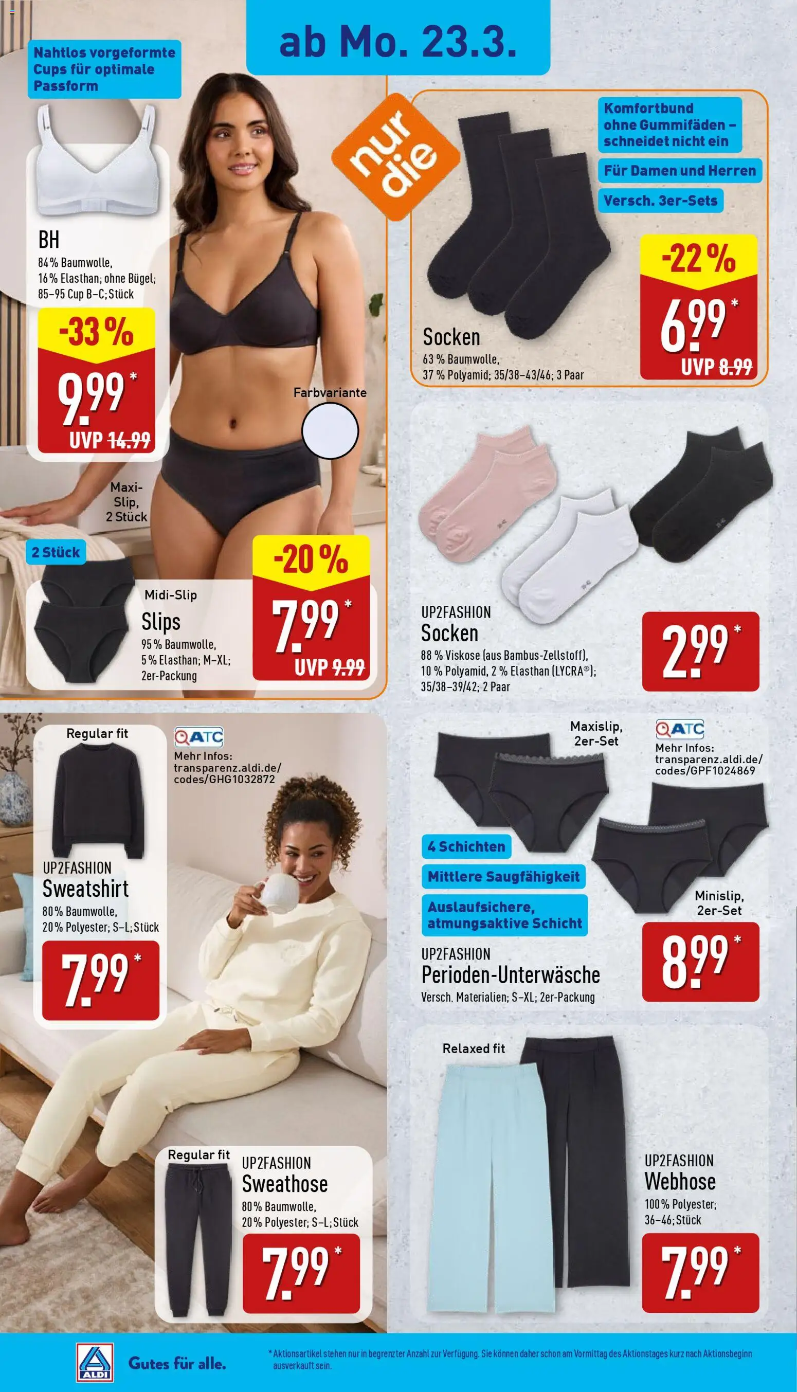 Aldi Ausblick – gültig ab 23.03.2026 | Seite: 5 | Produkte: Sweathose, Up2fashion, Sweatshirt, Socken