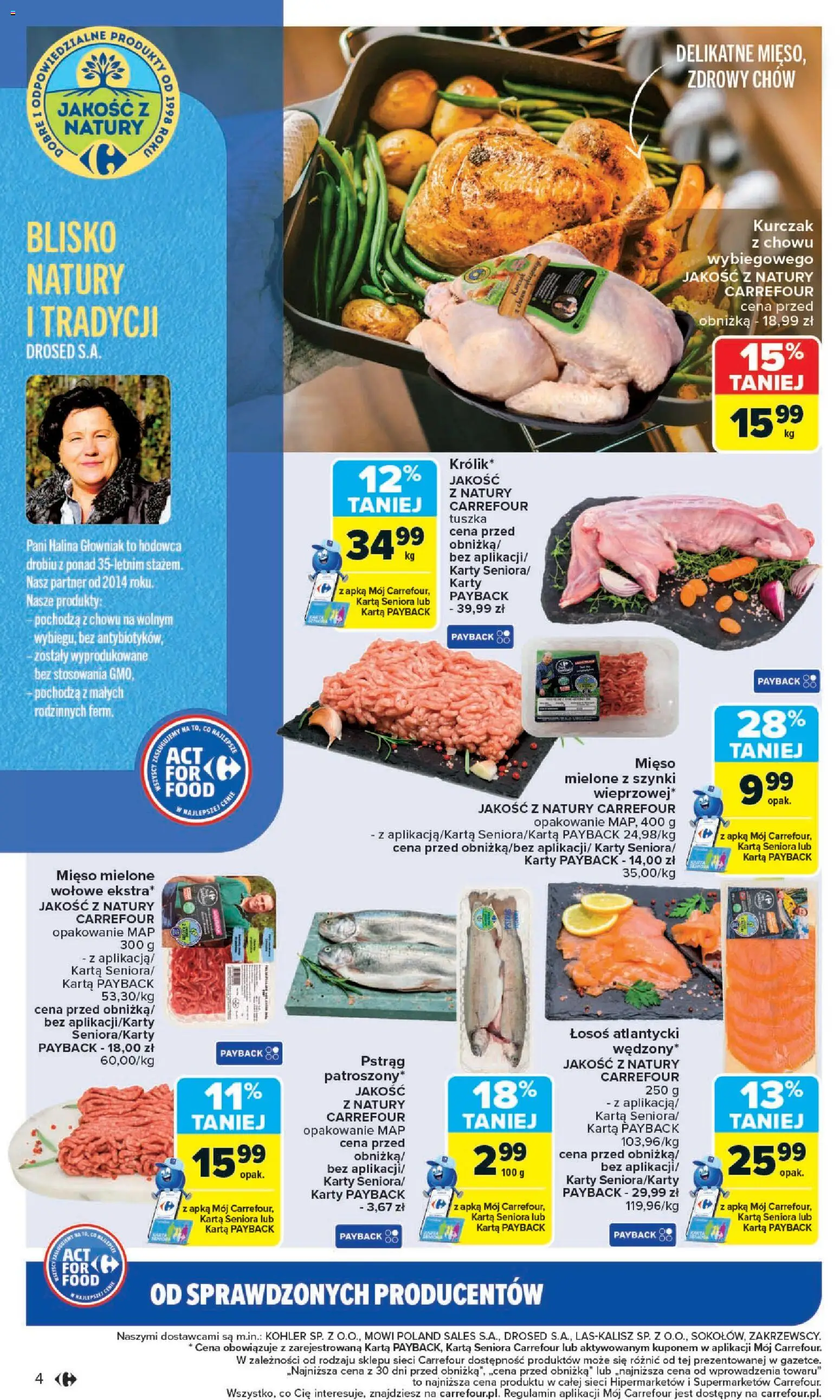 Carrefour Gazetka - Act for food od 03.11.2025 | Strona: 4 | Produkty: Karta, Kurczak, Mięso mielone, Łosoś
