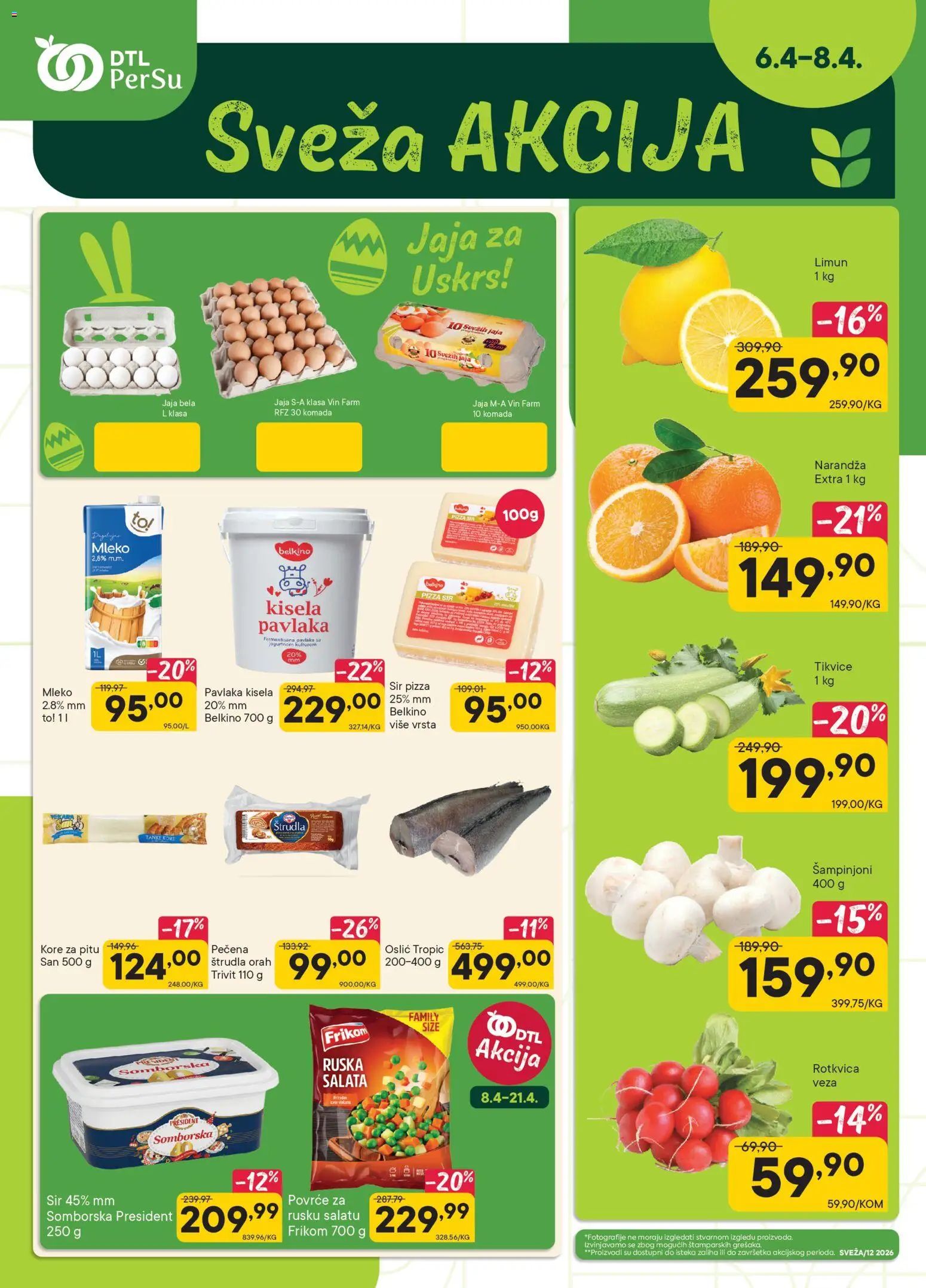 PerSu katalog - važi od 06.04.2026 | Strana: 1 | Proizvode: Salata, Štrudla, Jaja, Pavlaka