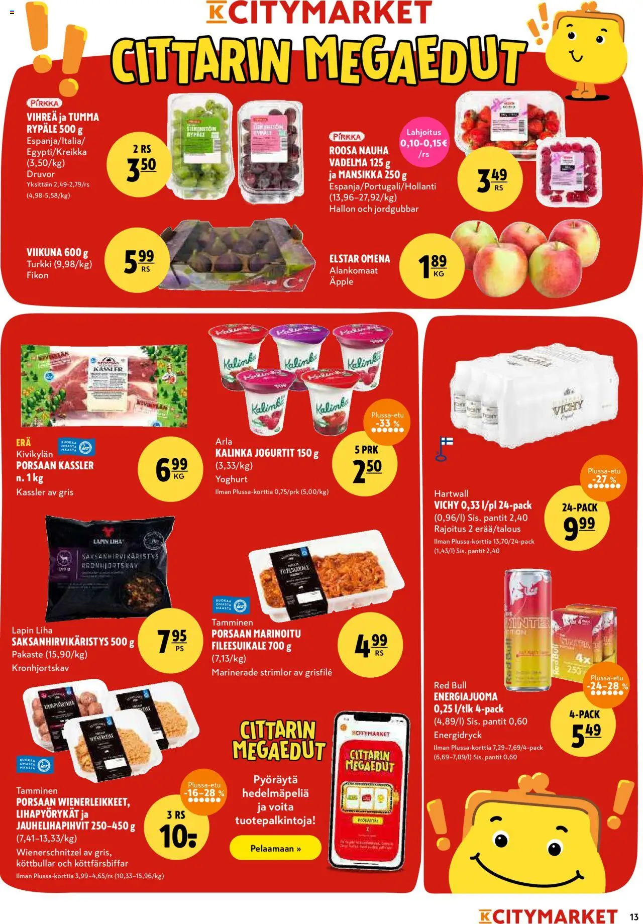 K-Citymarket tarjoukset – voimassa 18.09.2025 alkaen | Sivu: 13 | Tuotteet: Vadelma, Nauha, Energiajuoma
