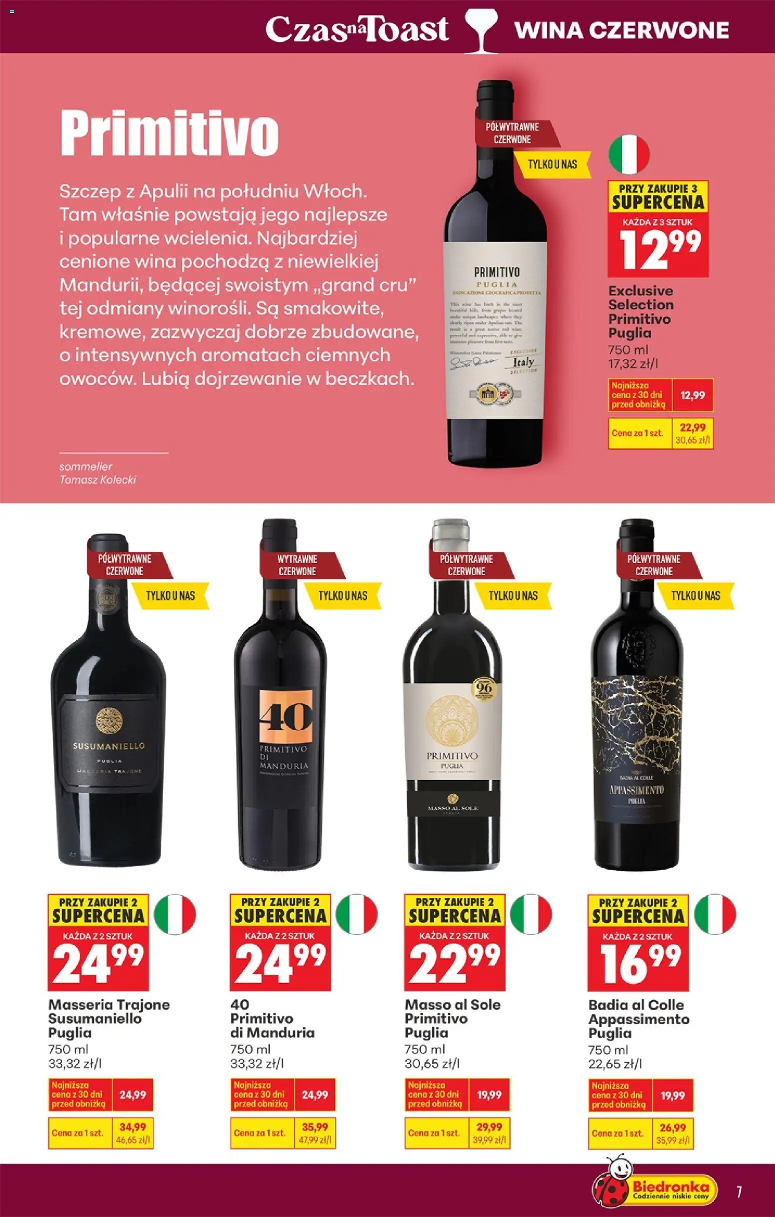 Biedronka gazetka - Czas na toast od 07.04.2026 | Strona: 7 | Produkty: Primitivo Di Manduria