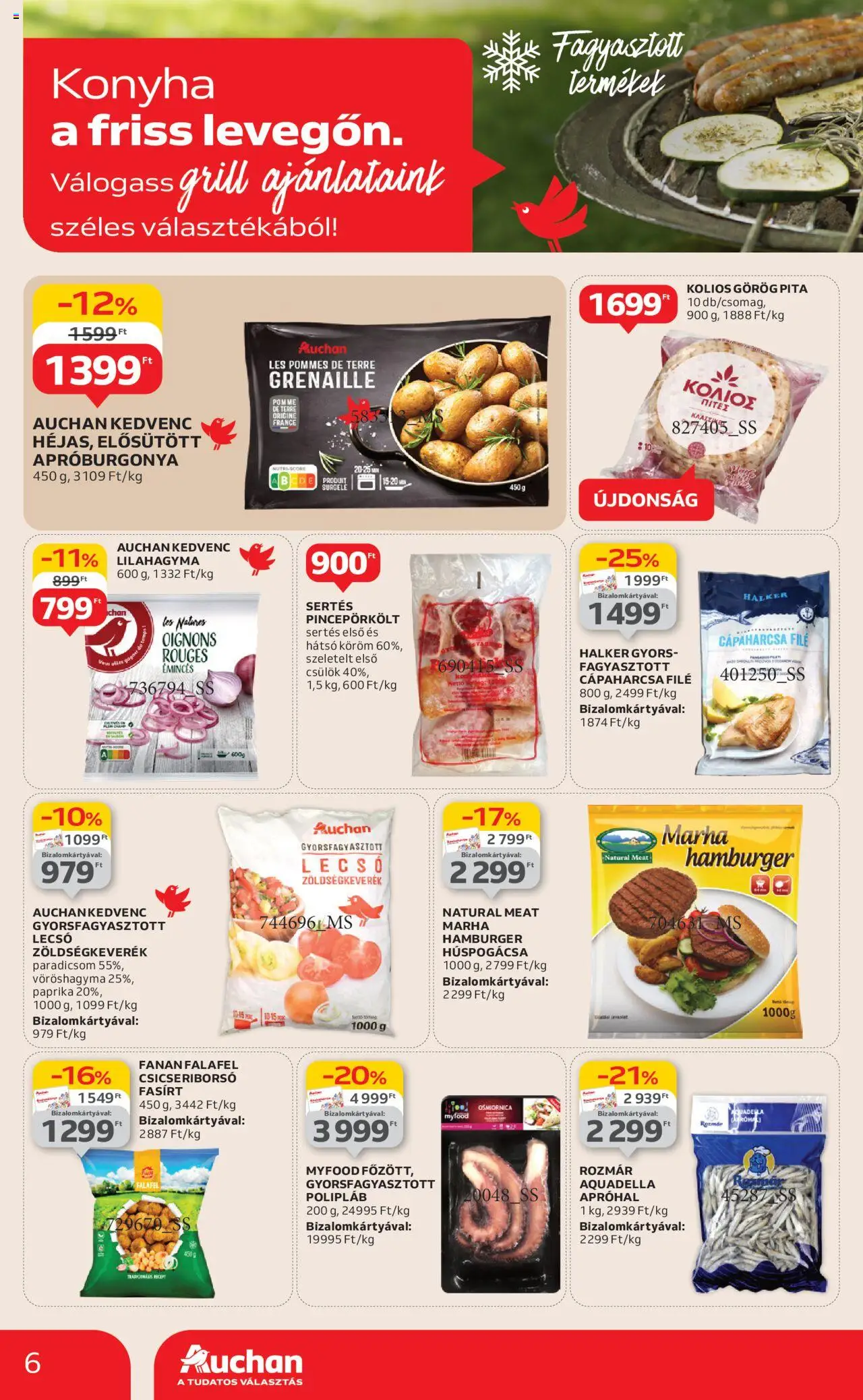 Auchan akciós ujság - amely érvényes a következő dátumtól: 12.06.2025 | Oldal: 6 | Termékek: Vöröshagyma, Csicseriborsó, Cápaharcsa filé, Paradicsom