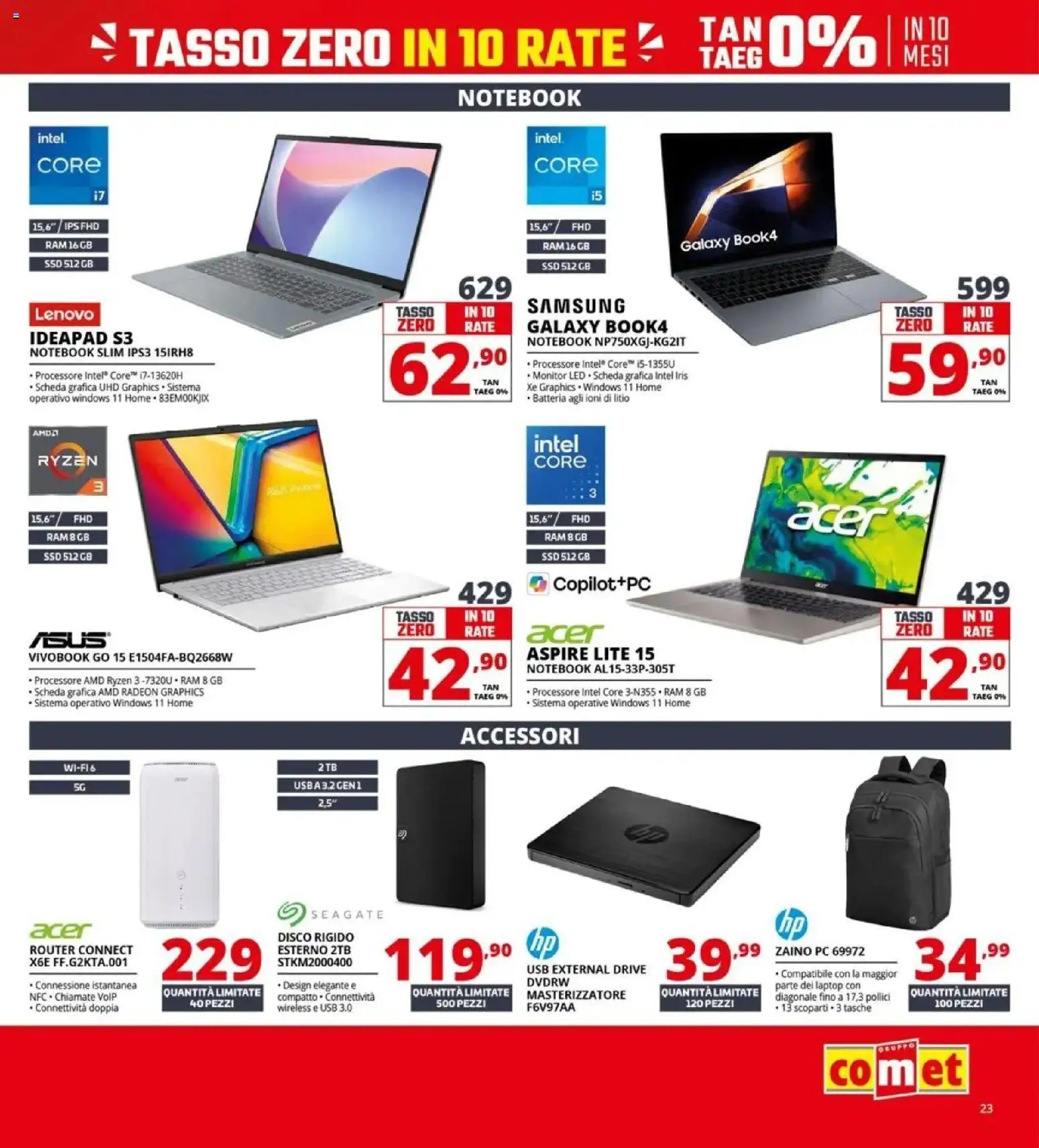 Volantino Comet del 09.04.2026 | Pagina: 23 | Prodotti: Notebook, Samsung Galaxy, Batteria, Samsung