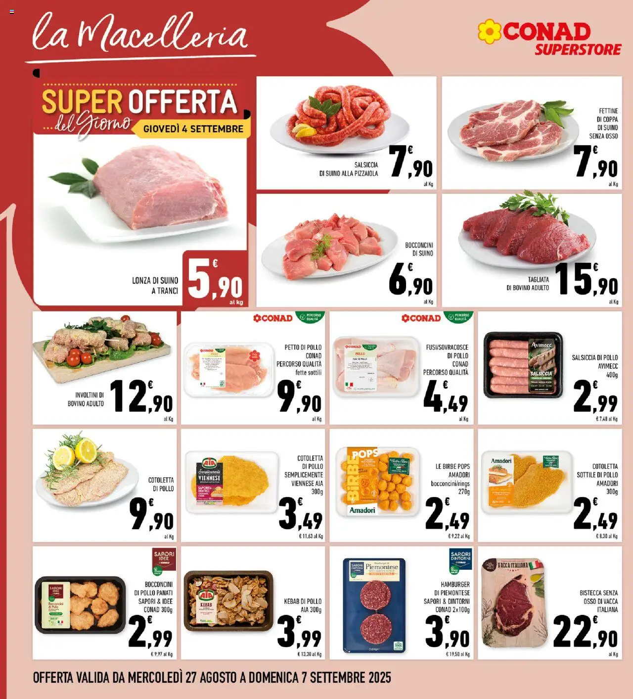 Volantino Conad del 27.08.2025 | Pagina: 4 | Prodotti: Bovino, Pollo, Suino, Salsiccia