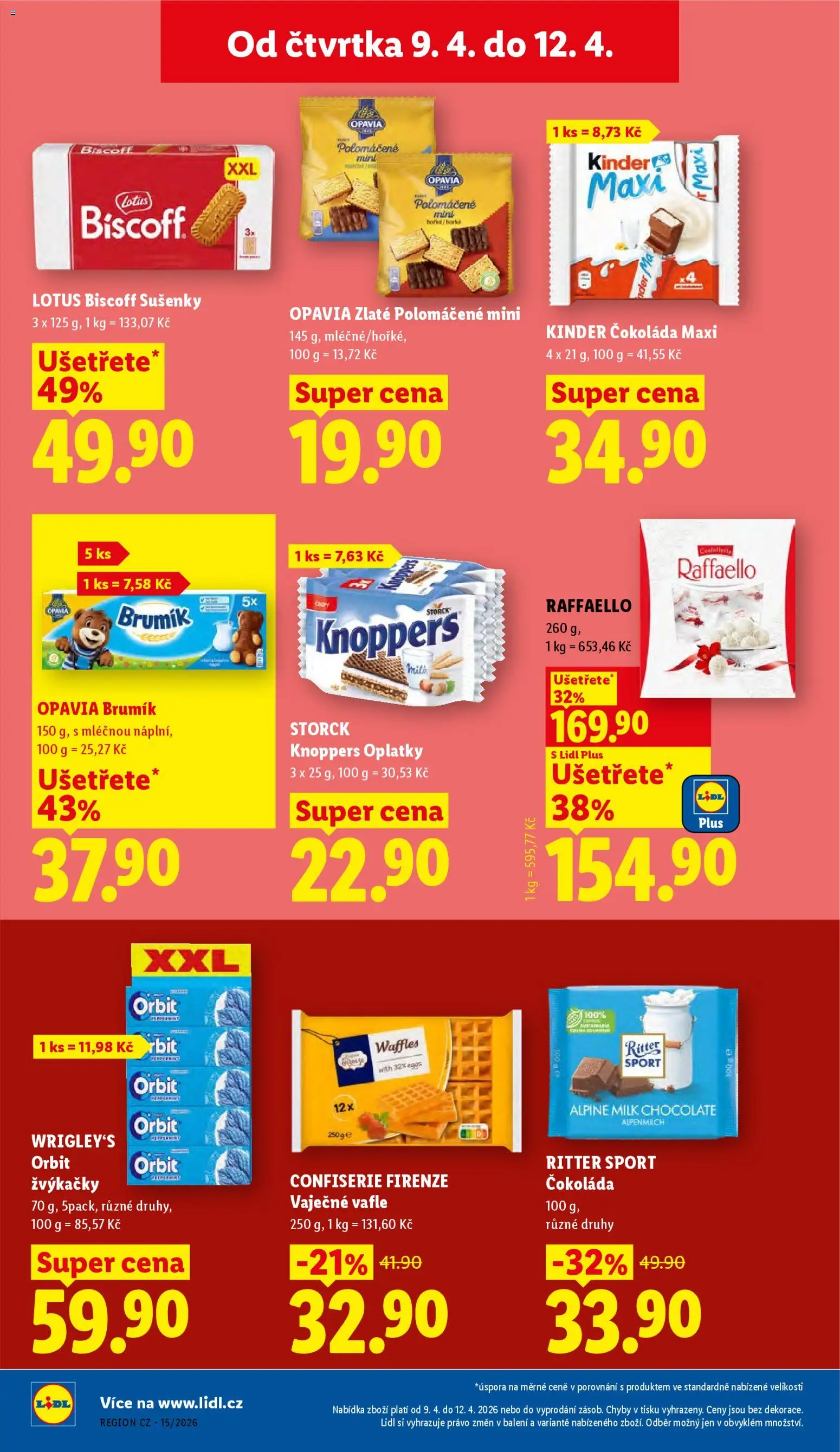 Lidl leták od 09.04.2026 | Strana: 24 | Produkty: Knoppers, Kinder čokoláda, Lotus Biscoff, Brumik