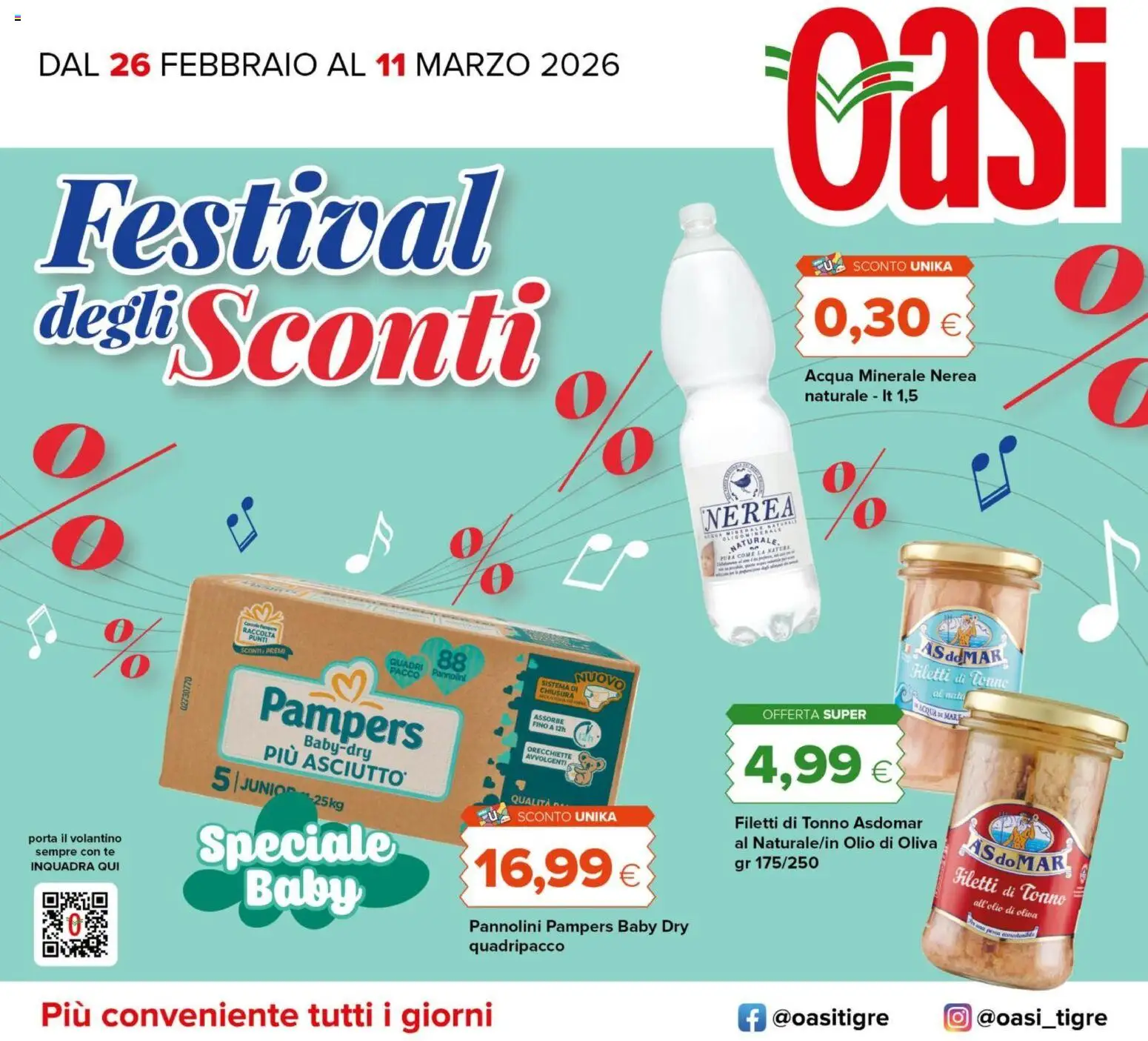 Volantino Oasi del 26.02.2026 | Pagina: 1 | Prodotti: Tè, Acqua, Pampers, Tonno