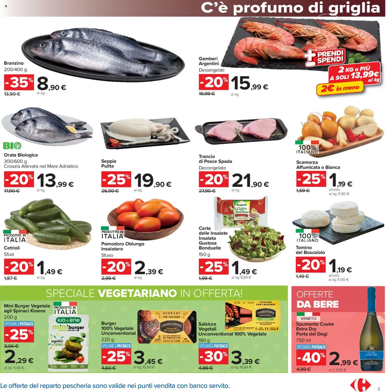 Volantino Carrefour del 21.04.2026 | Pagina: 3 | Prodotti: Cetrioli, Insalata, Branzino, Spumante