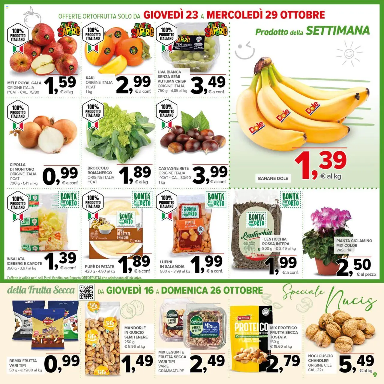 Volantino Todis del 16.10.2025 | Pagina: 9 | Prodotti: Patate, Carote, Noci, Uva