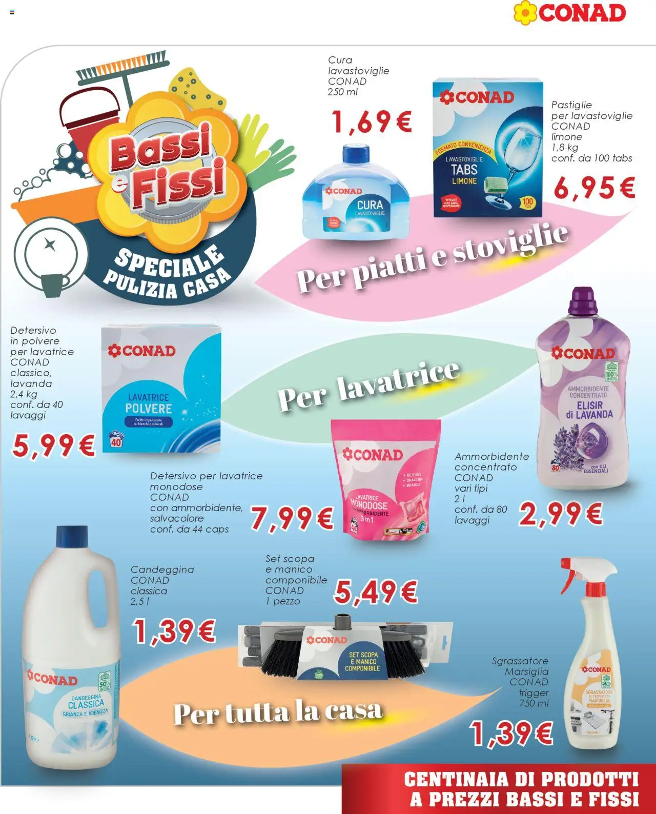 Volantino Conad del 01.10.2025 | Pagina: 4 | Prodotti: Detersivo in polvere, Sgrassatore, Lavastoviglie, Scopa
