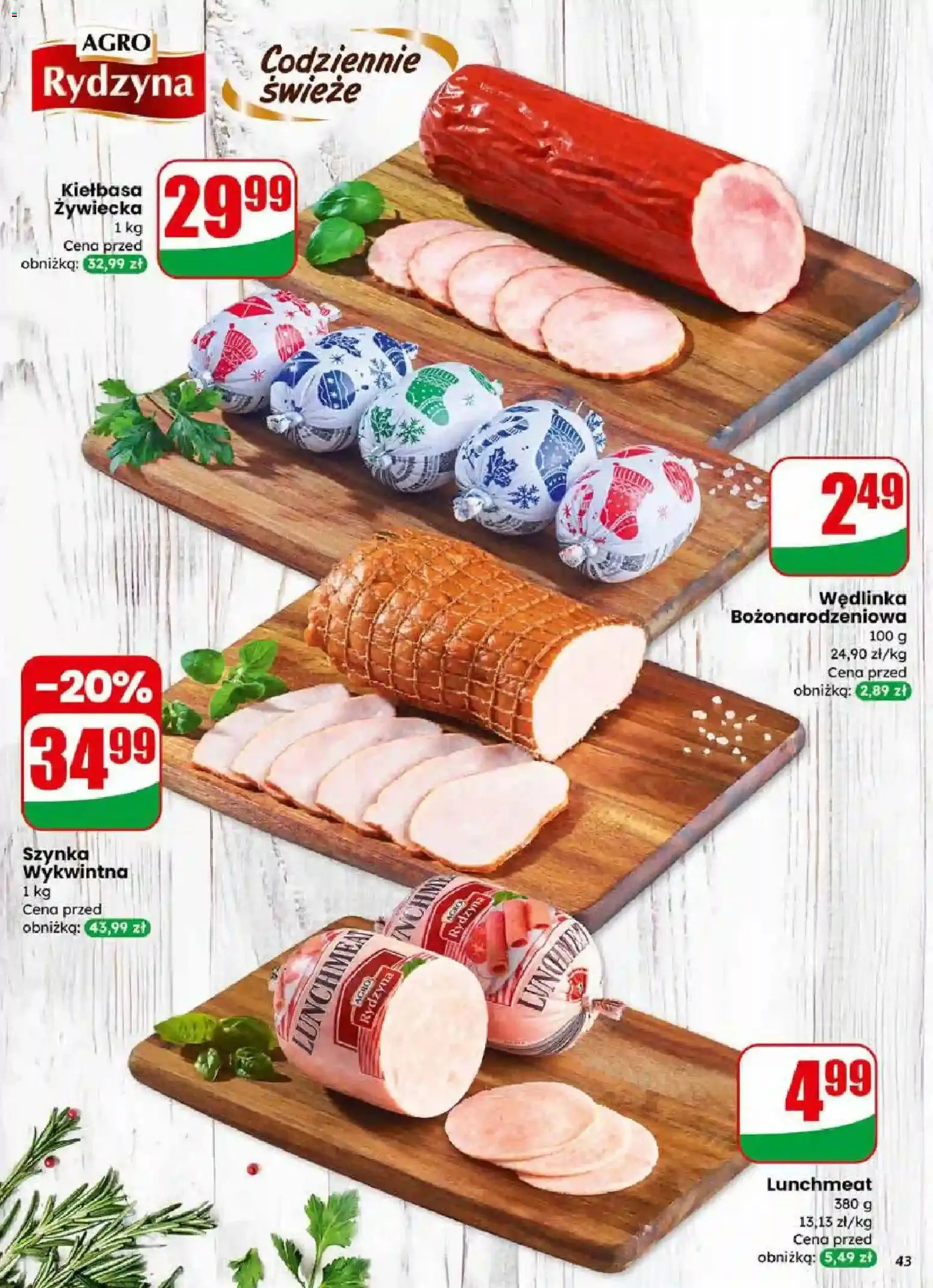 Dino Gazetka od 17.12.2025 | Strona: 43 | Produkty: Kiełbasa, Szynka