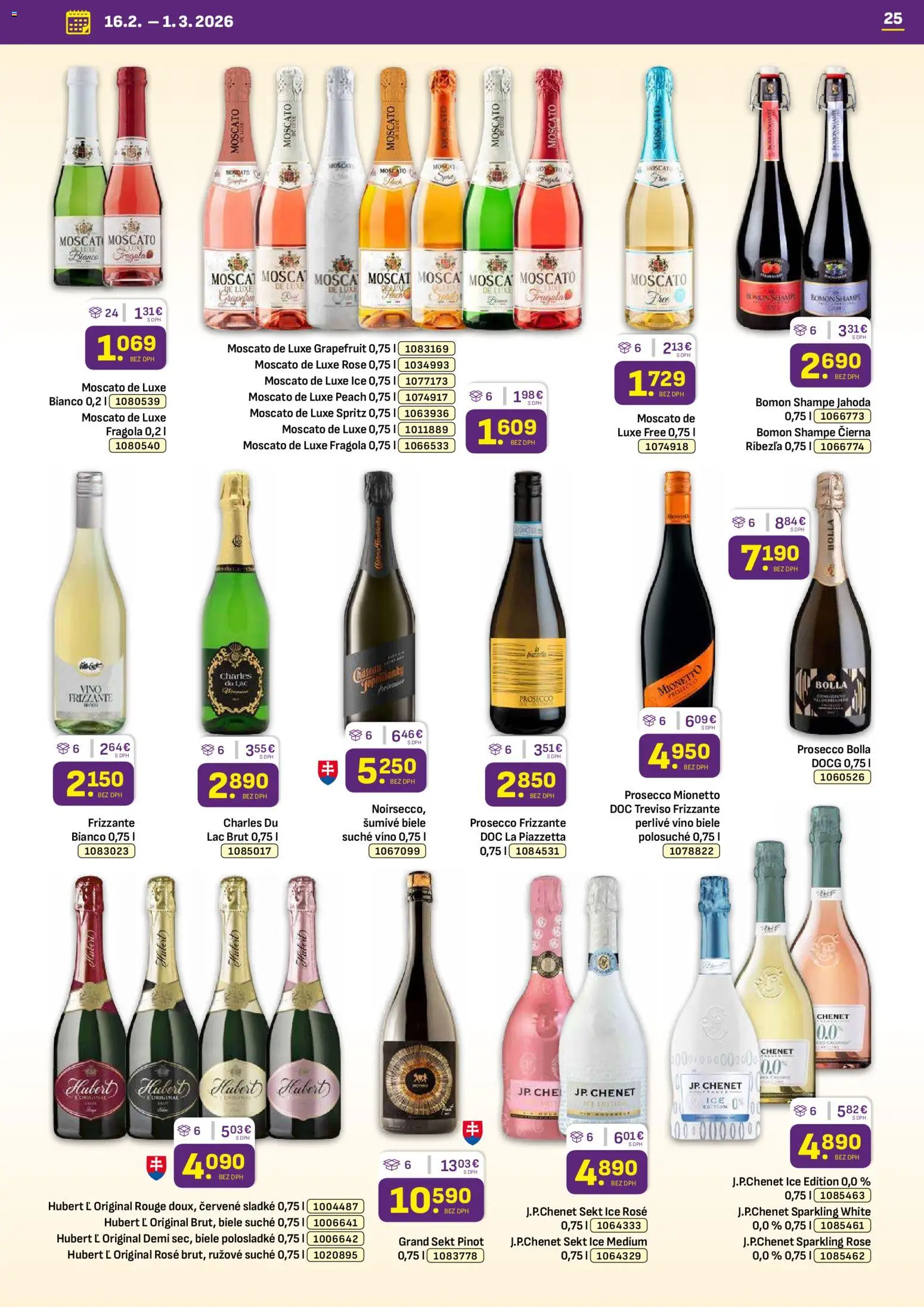 Nové Libex akcie – leták je platný od 16.02.2026 | Strana: 25 | Produkty: Víno, Prosecco, Grapefruit, Perlivé víno