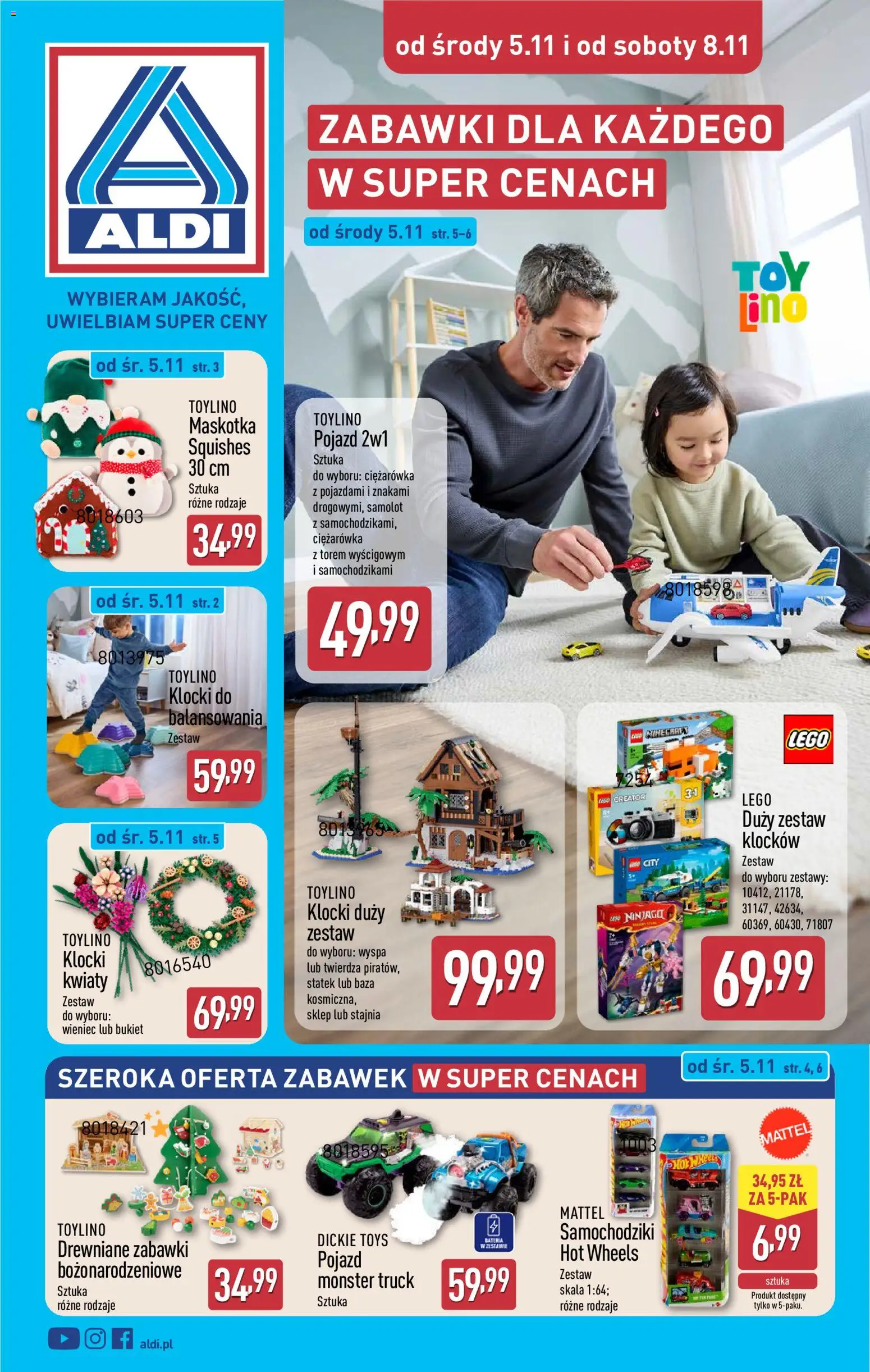 Aldi Gazetka - Hity od Środy i od Soboty od 05.11.2025 | Strona: 1 | Produkty: Wieniec, Lego, Kwiaty
