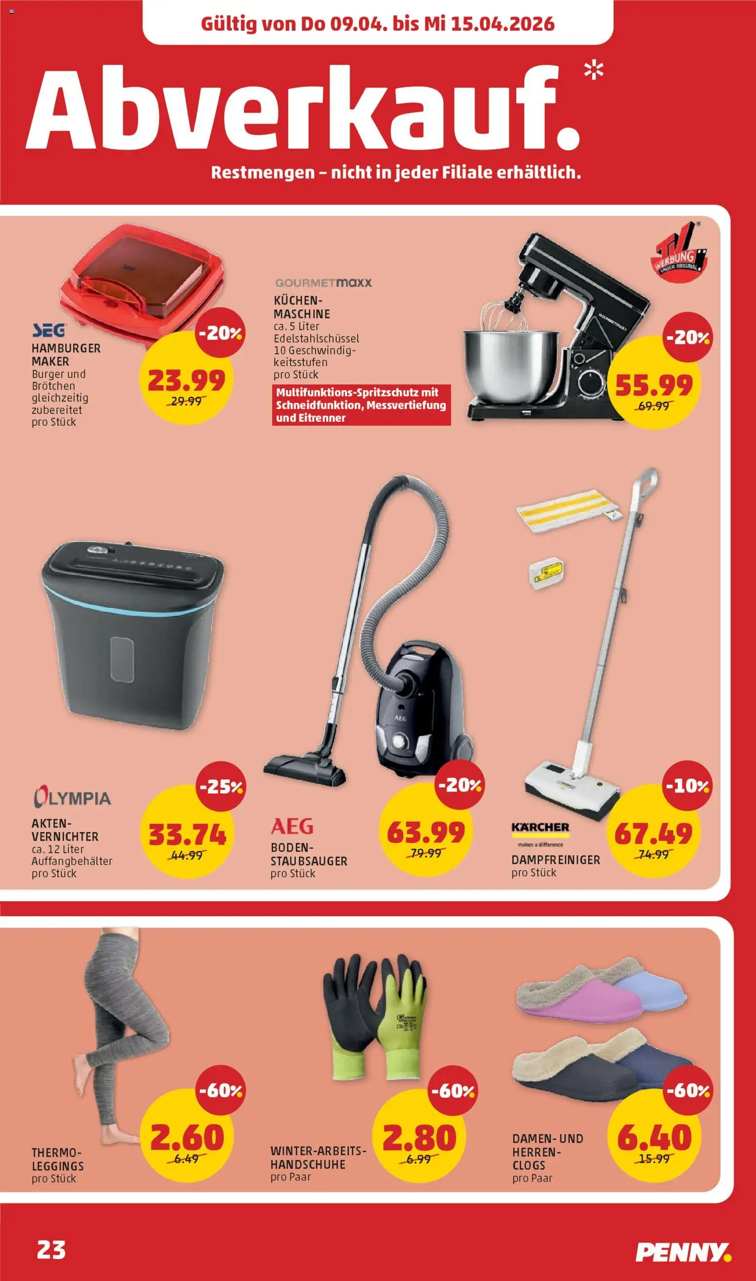 Penny Markt - Flugblatt gültig ab 09.04.2026 | Seite: 23 | Produkte: Leggings, Handschuhe, Staubsauger