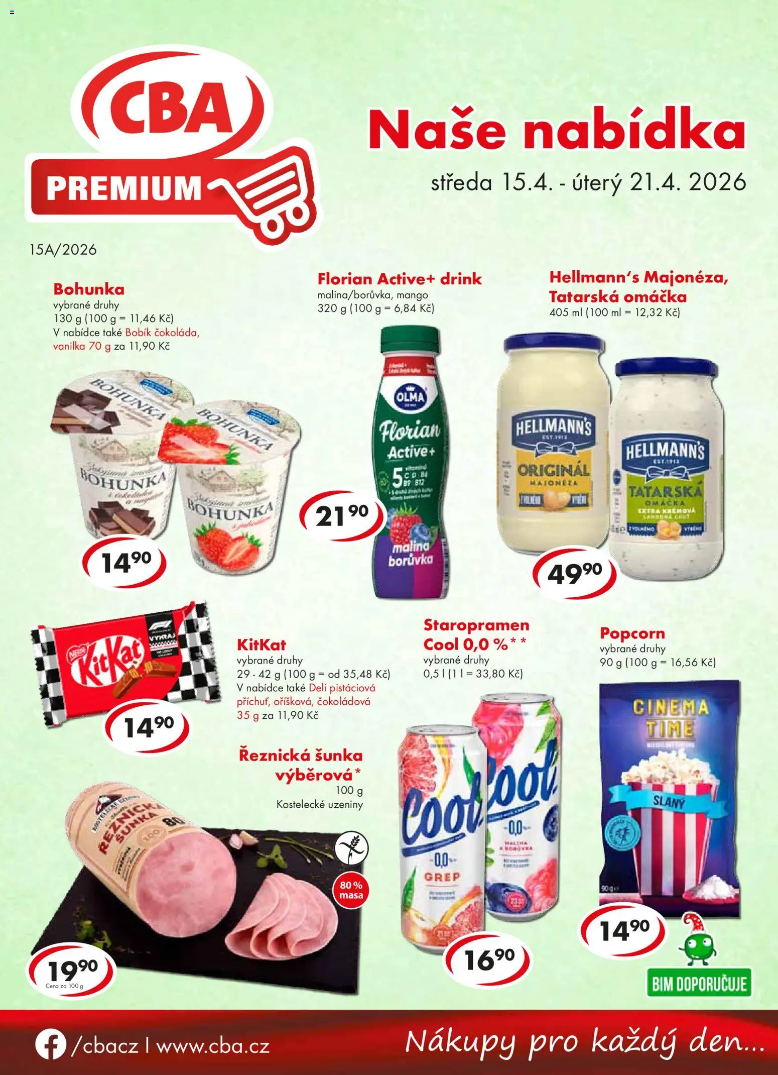 CBA leták - Premium od 15.04.2026 | Strana: 1 | Produkty: Staropramen, Šunka, Grep, Uzeniny