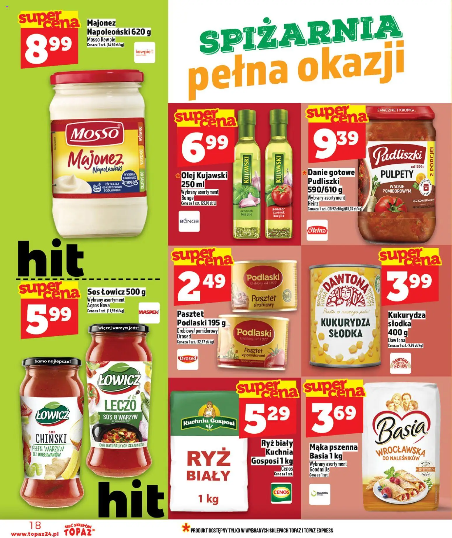 Topaz gazetka - MAZ od 30.04.2026 | Strona: 18 | Produkty: Bazylia, Olej kujawski, Ryż, Sos