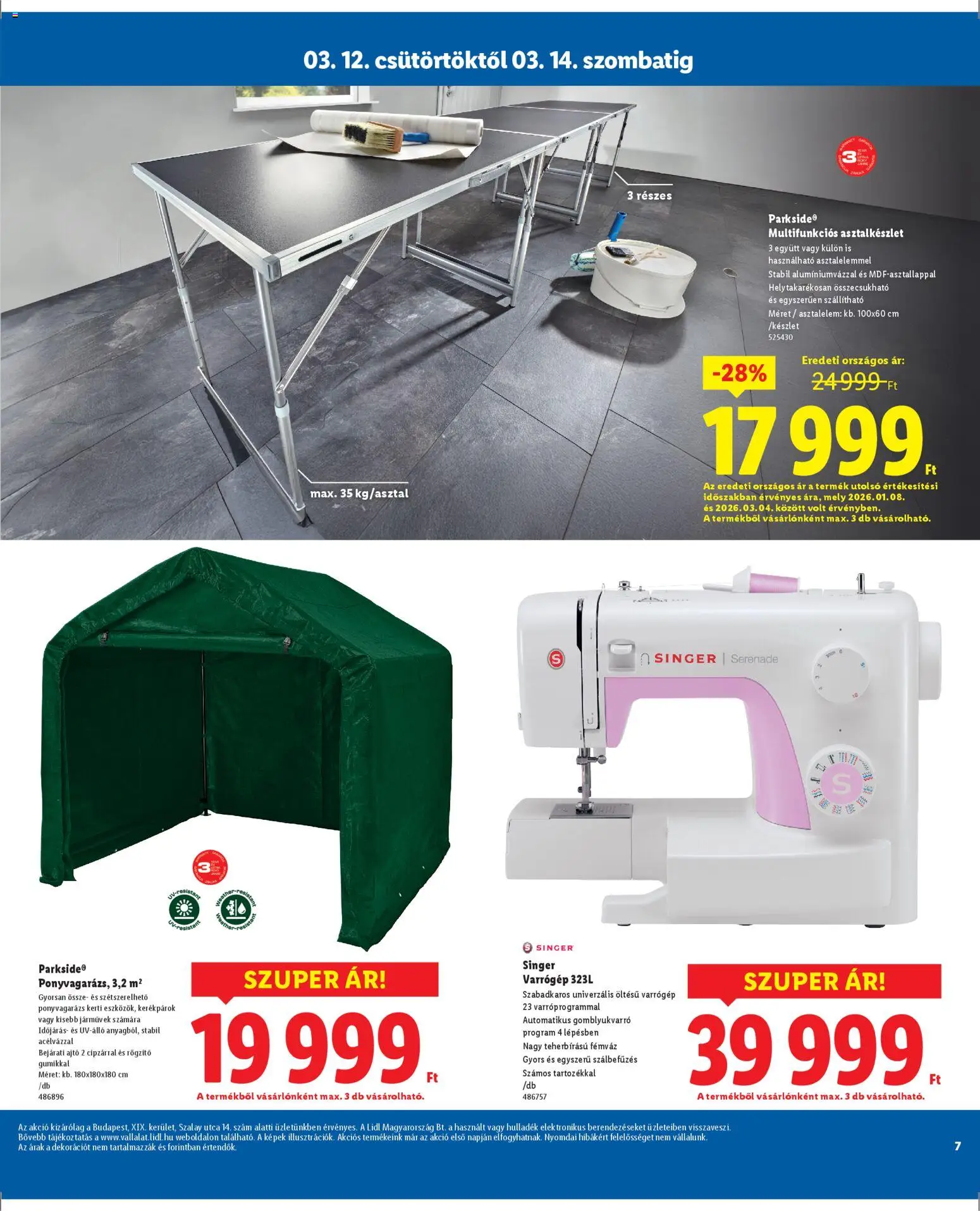 Lidl akciós ujság - amely érvényes a következő dátumtól: 12.03.2026 | Oldal: 7 | Termékek: Parkside, Bejárati ajtó, Varrógép