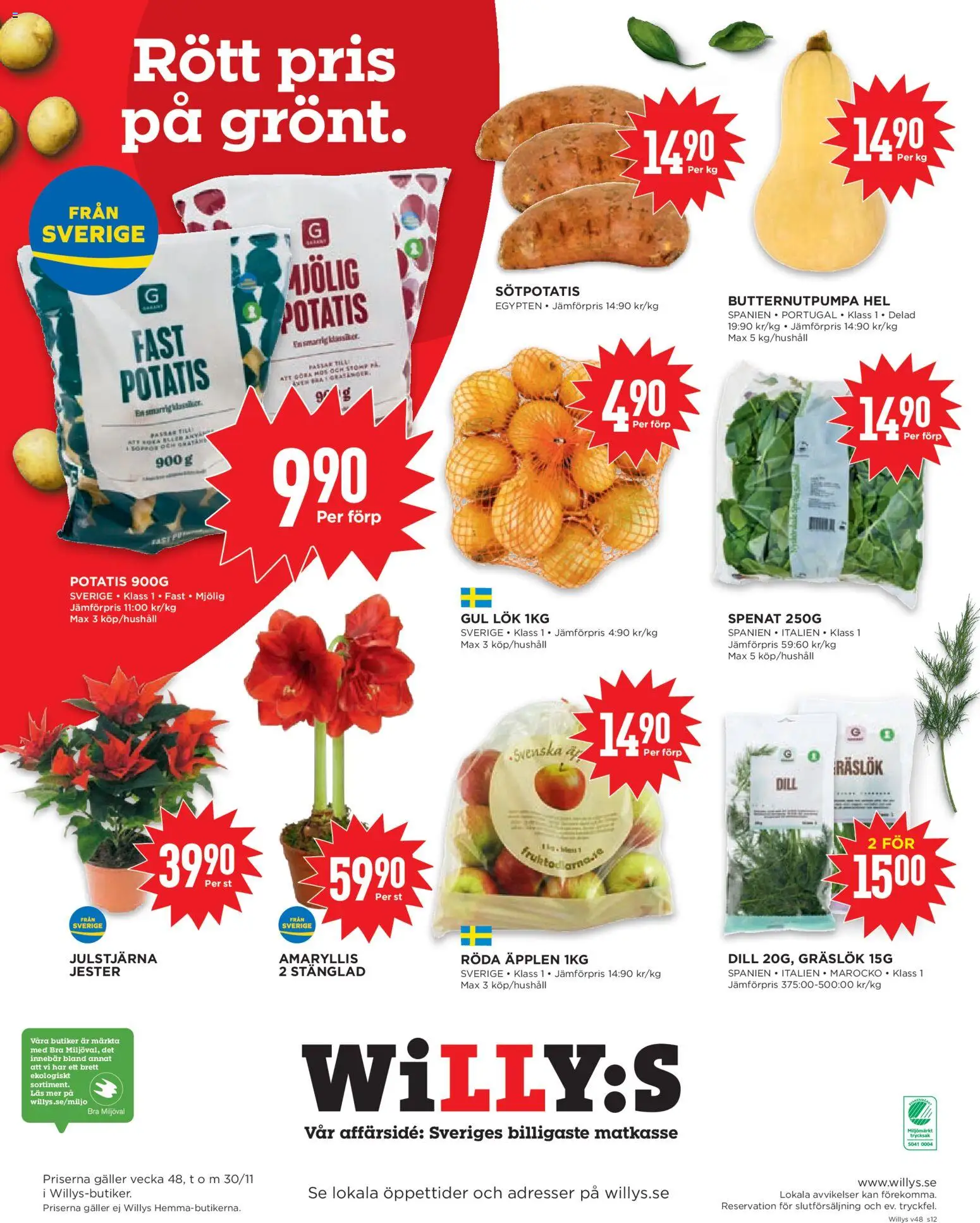 Willys reklamblad aktuell från 24.11.2025 | Sida: 12 | Produkter: Galler, Gräslök, Spenat, Sötpotatis