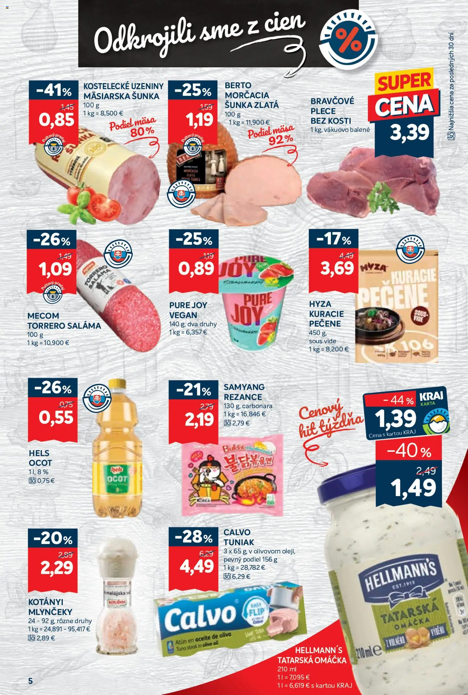 Nové Kraj akcie – leták je platný od 26.03.2026 | Strana: 9 | Produkty: Tuniak, Rezance, Tatárska omáčka, Omáčka