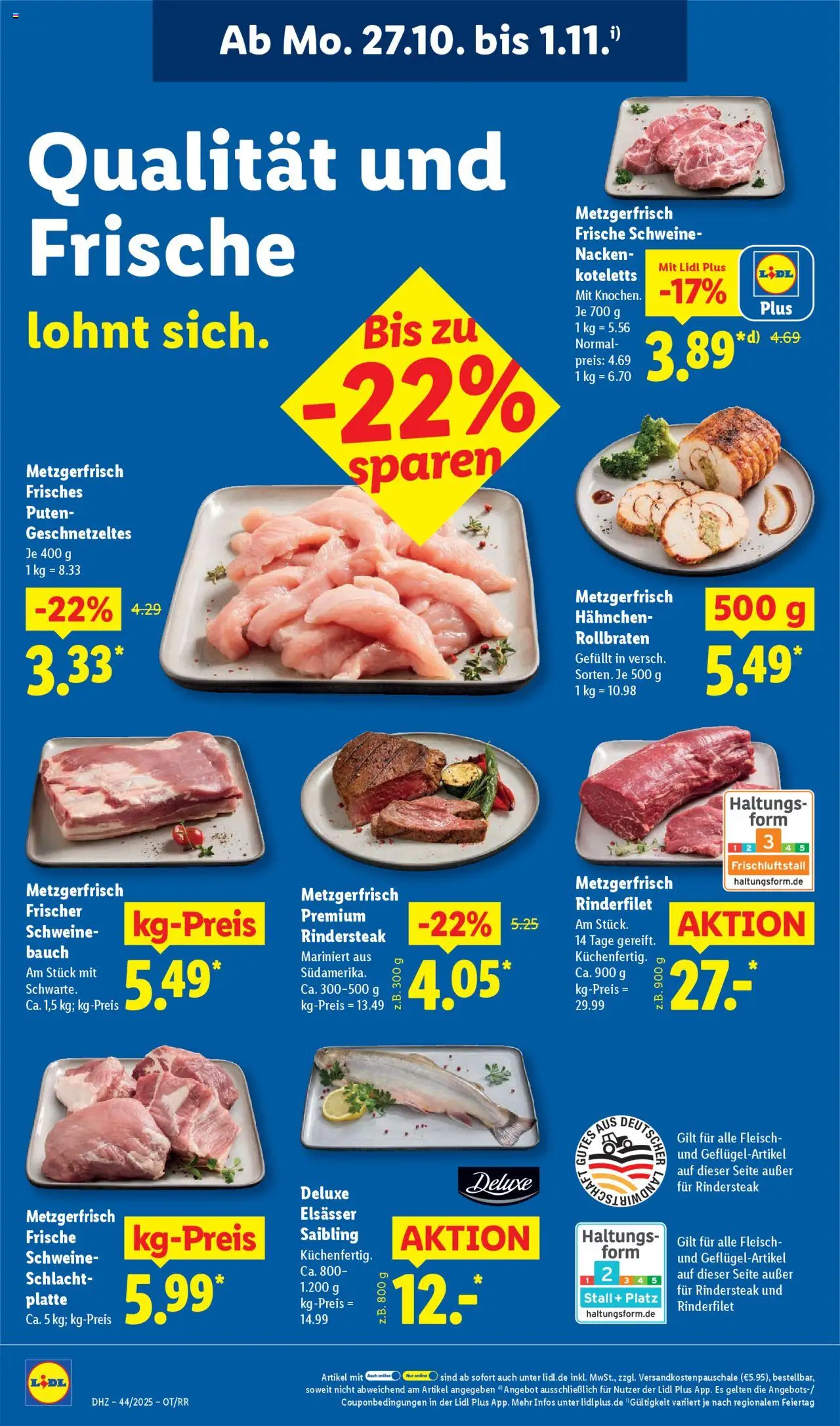 Lidl Prospekt Düsseldorf – gültig ab 27.10.2025 | Seite: 18 | Produkte: Hahnchen, Rinderfilet, Fleisch