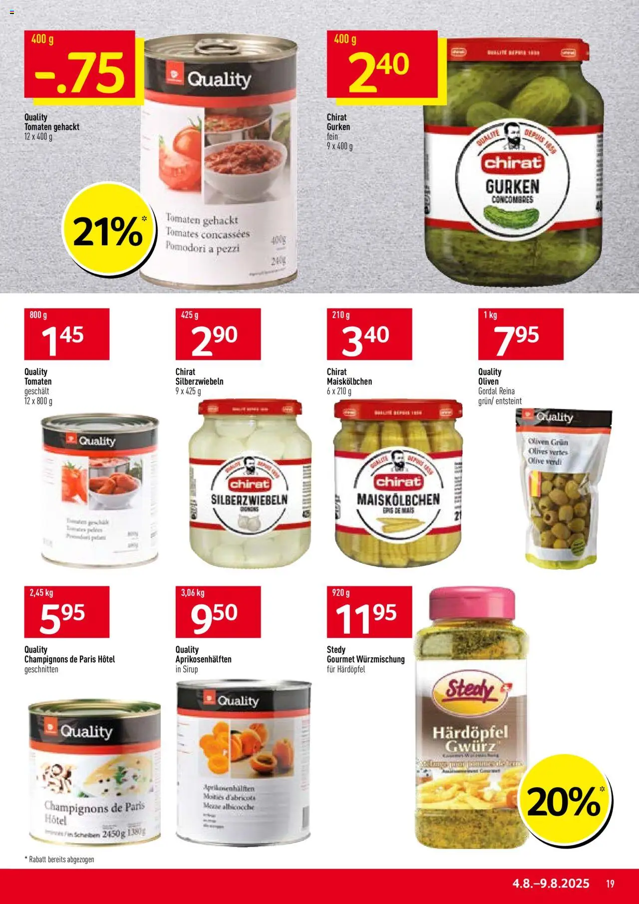 Prodega Aktionen ab 04.08.2025 | Seite: 19 | Produkte: Sirup, Champignons, Tomaten, Gurken