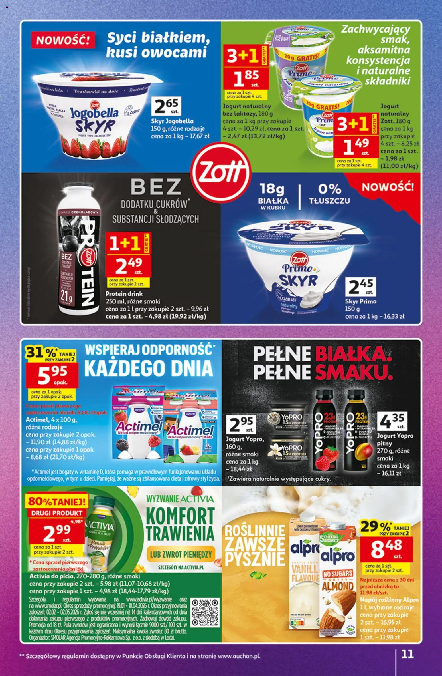 Auchan gazetka - Znane Marki Hipermarket od 23.04.2026 | Strona: 11 | Produkty: Alpro, Jogurt naturalny, Jogurt, Skyr