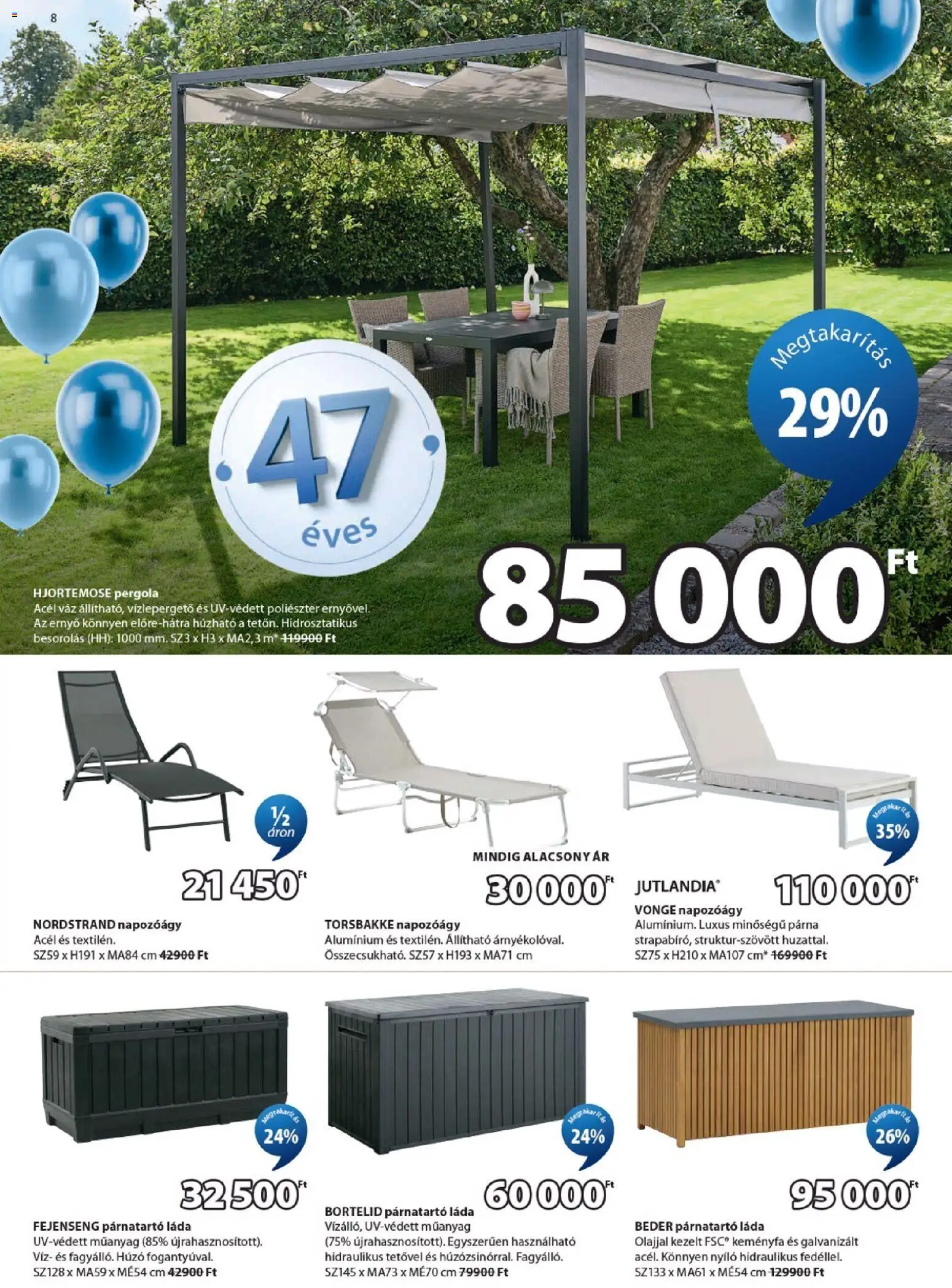 JYSK akciós ujság - amely érvényes a következő dátumtól: 29.04.2026 | Oldal: 8 | Termékek: Párna, Napozóágy, Párnatartó láda