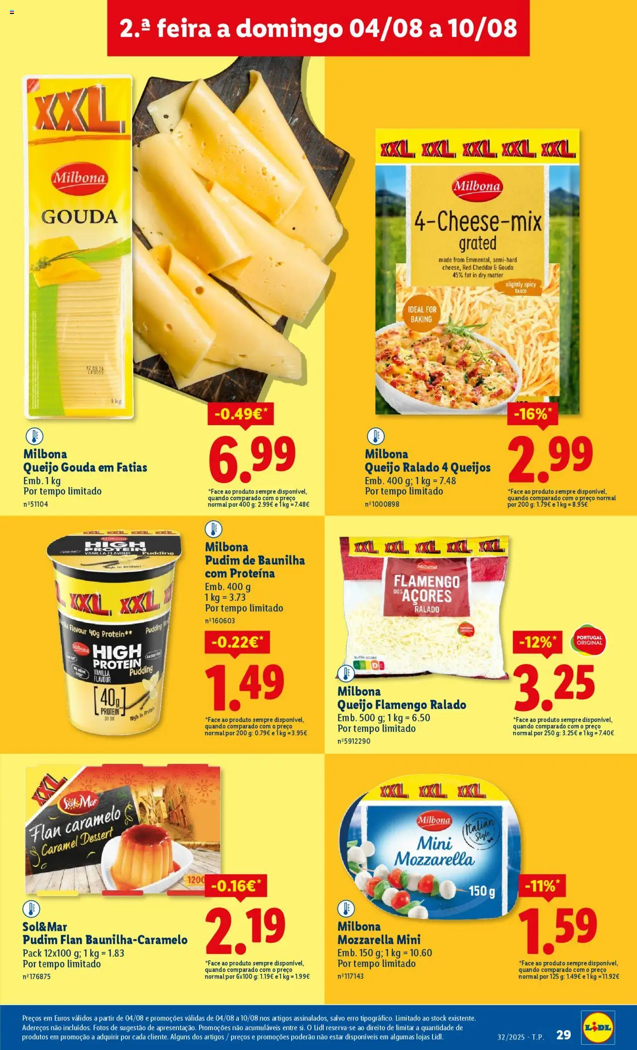 Lidl folheto │ válido de 04.08.2025 | Página: 29 | Produtos: Pudim, Queijo, Cheddar, Proteina
