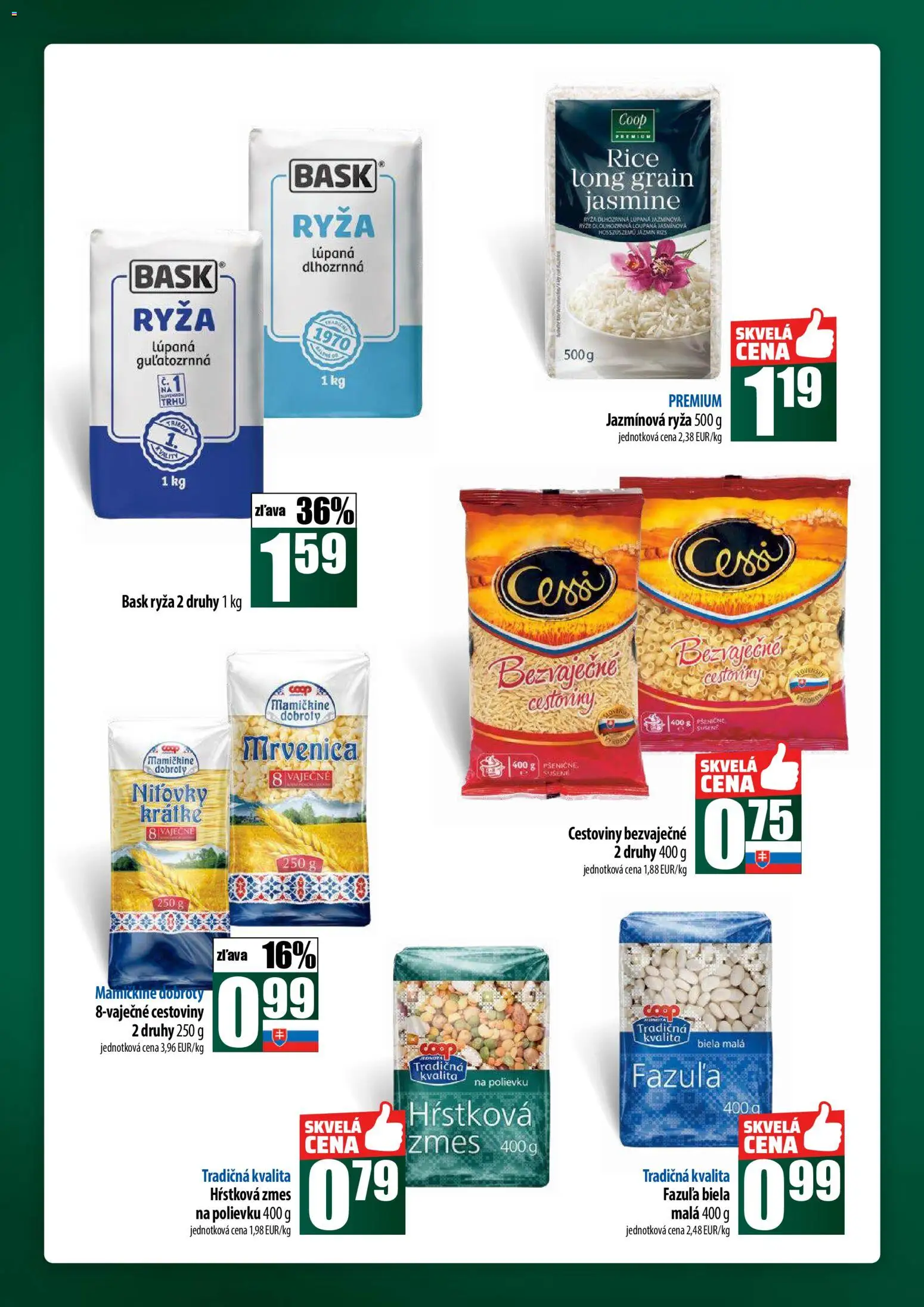Nové COOP Jednota akcie – leták je platný od 27.11.2025 | Strana: 38 | Produkty: Ryža, Cestoviny, Fazuľa