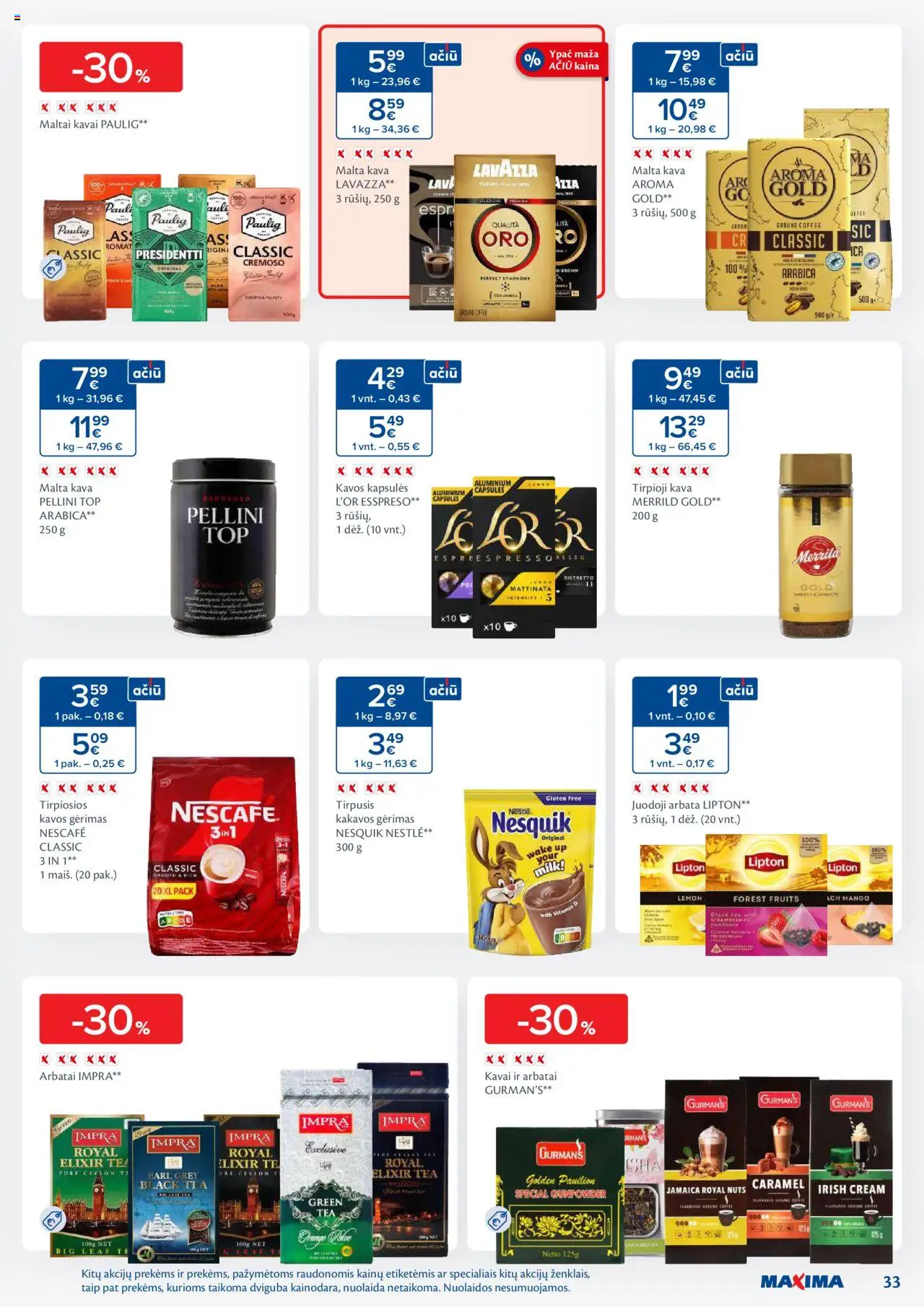 MAXIMA leidinys│galioja nuo 12.08.2025 | Puslapis: 33 | Prekių: Tirpioji kava, Kava, Arbata