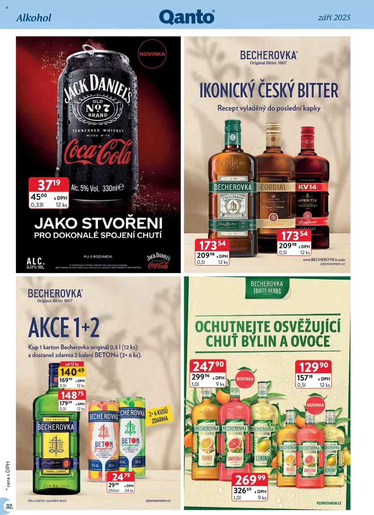 Astur & Qanto leták - Velkoobchod 09/2025 od 01.09.2025 | Strana: 32 | Produkty: Becherovka Cordial, Whiskey, Coca cola, Jack Daniel’s