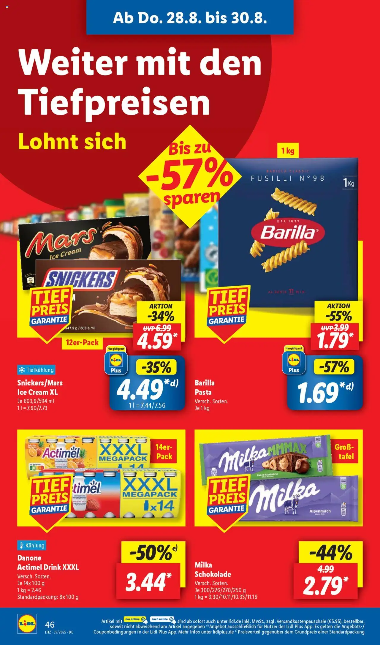 Lidl Prospekt 	 - gültig ab dem 25.08.2025 | Seite: 62 | Produkte: Actimel, Barilla, Schokolade, Milka