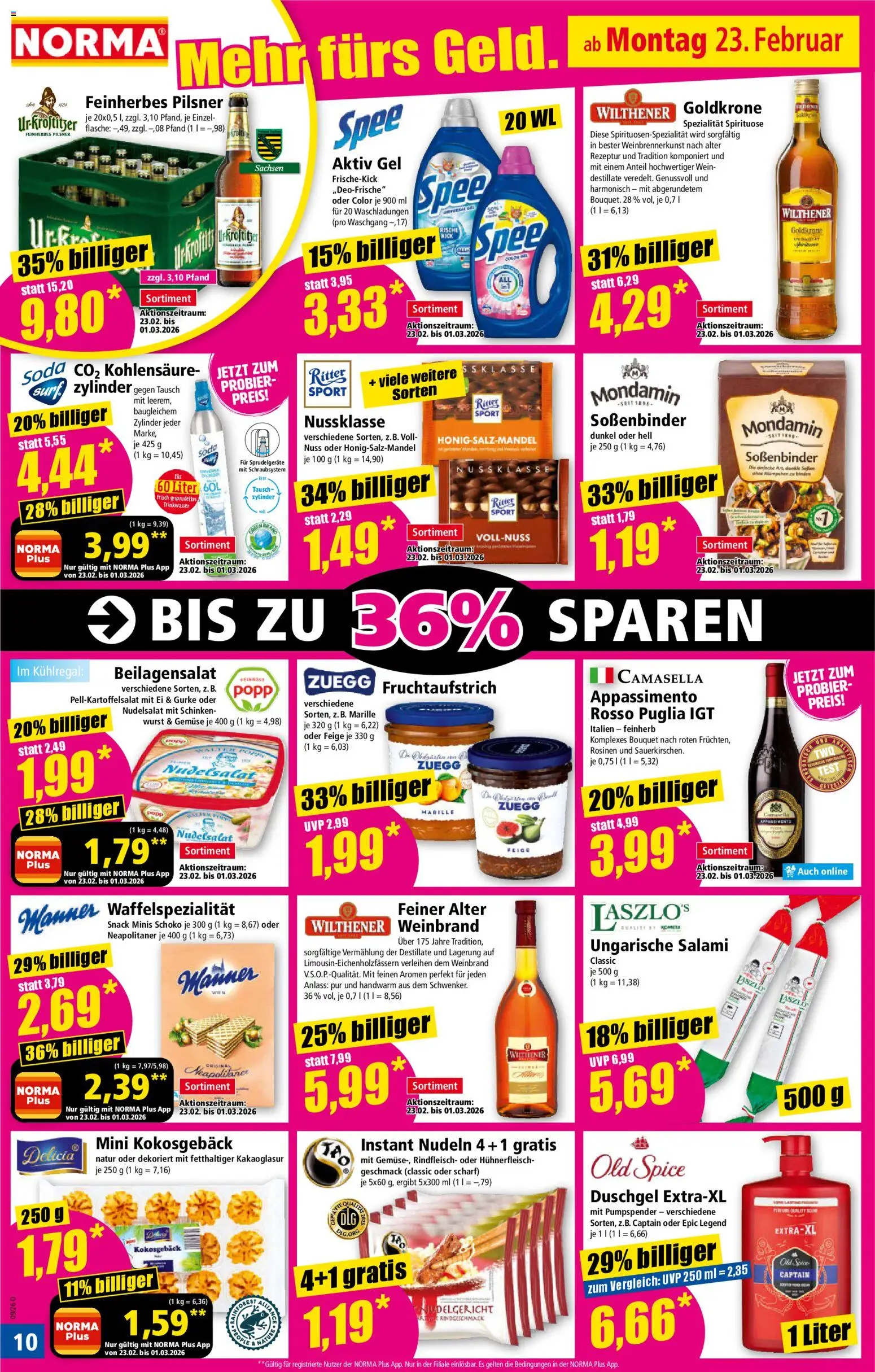 Norma Prospekt 	 – gültig ab 23.02.2026 | Seite: 10 | Produkte: Ritter sport, Spee, Gemüse, Salami