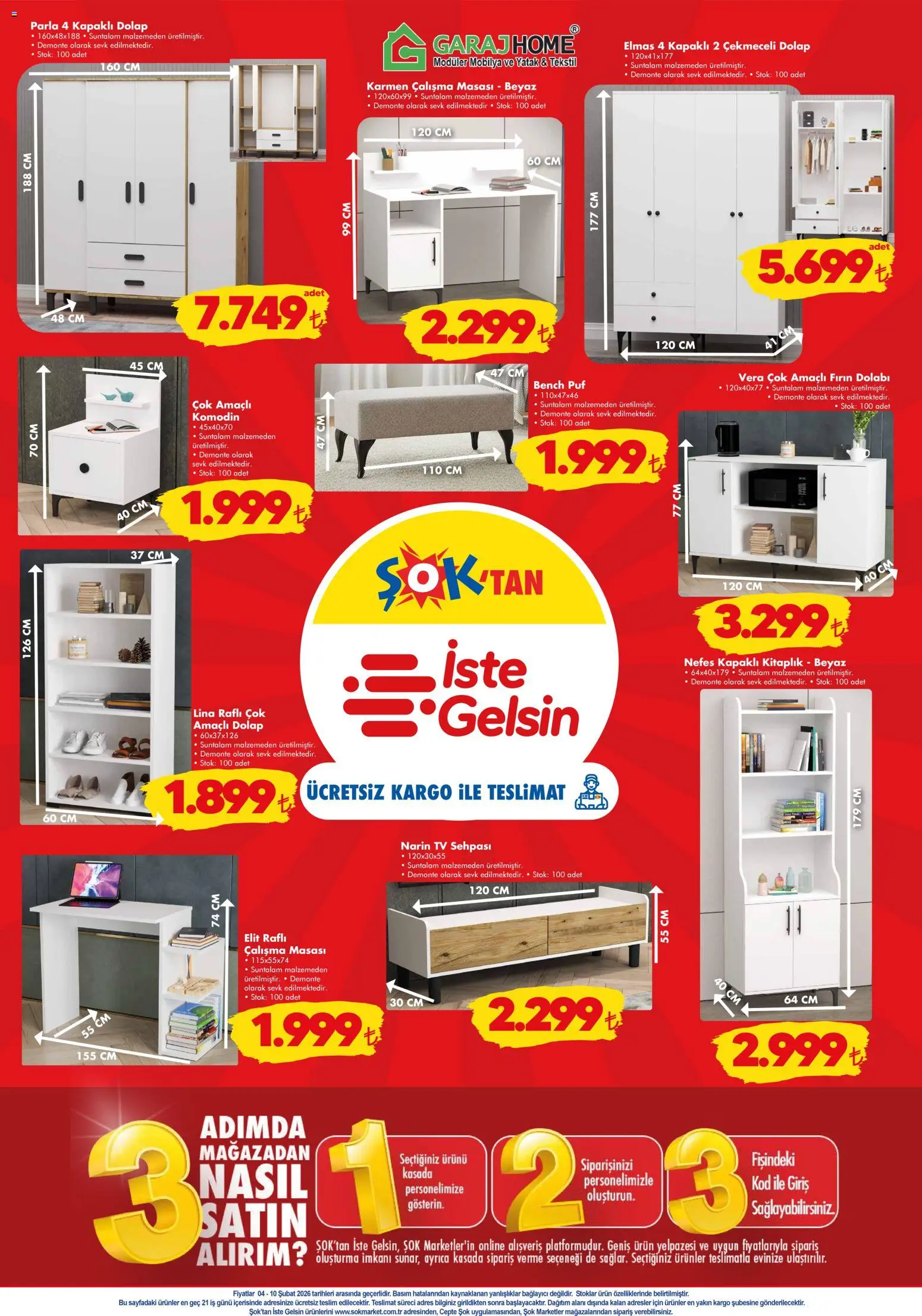 Şok Market Katalog - 04.02.2026 tarihinden itibaren geçerlidir | Sayfa: 8 | Ürünler: Kitaplık, Çekmeceli dolap, TV, Fırın