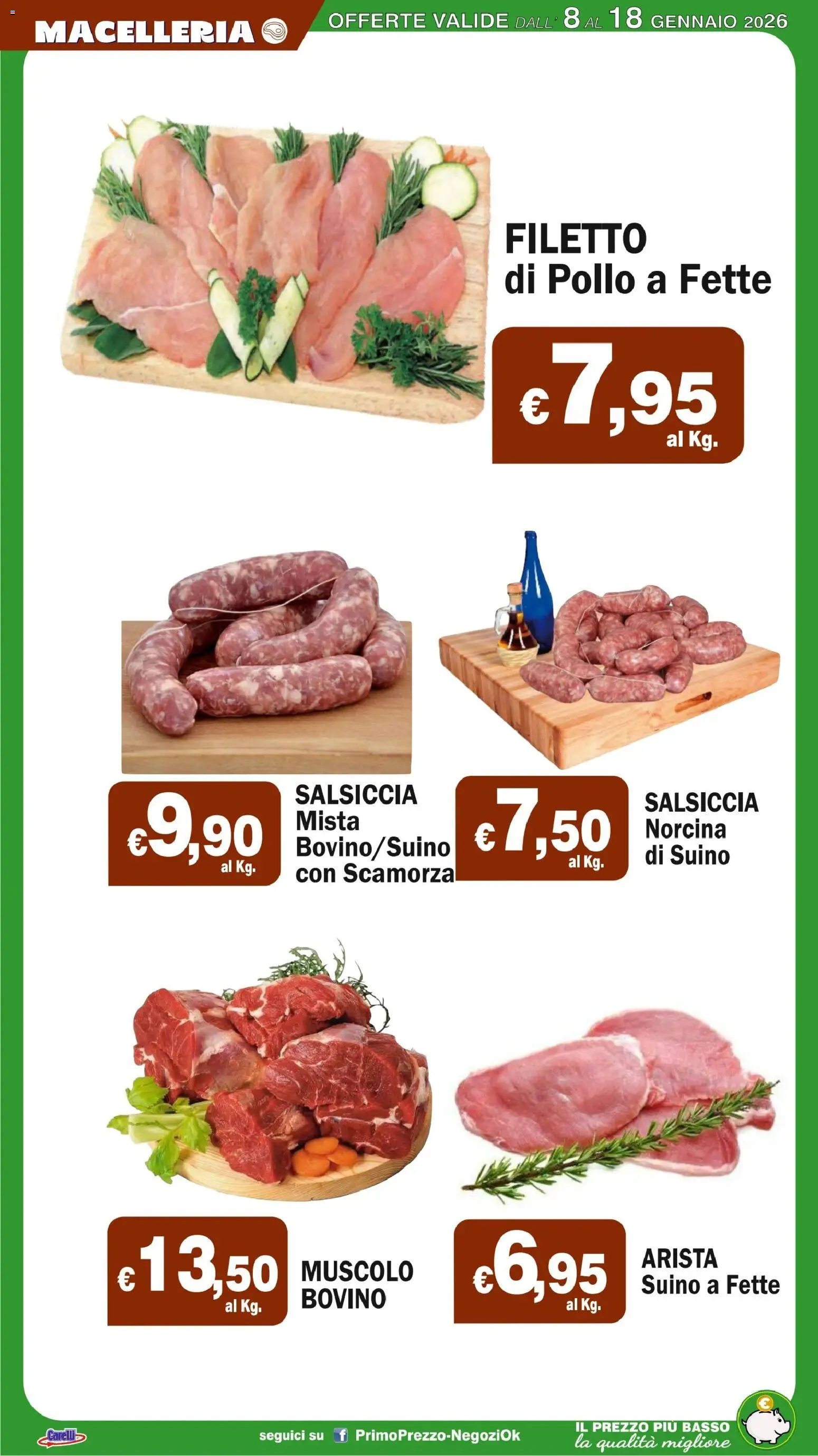Volantino Primo Prezzo del 08.01.2026 | Pagina: 30 | Prodotti: Bovino, Pollo, Suino, Salsiccia