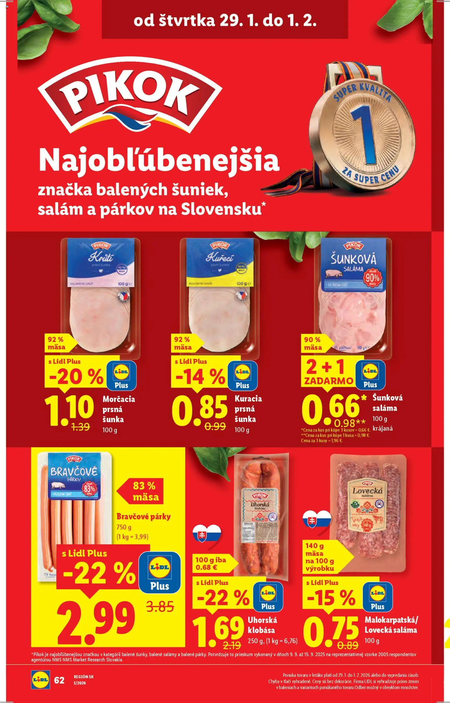 Nové Lidl akcie – leták je platný od 26.01.2026 | Strana: 74 | Produkty: Saláma, Šunka, Klobása, Párky