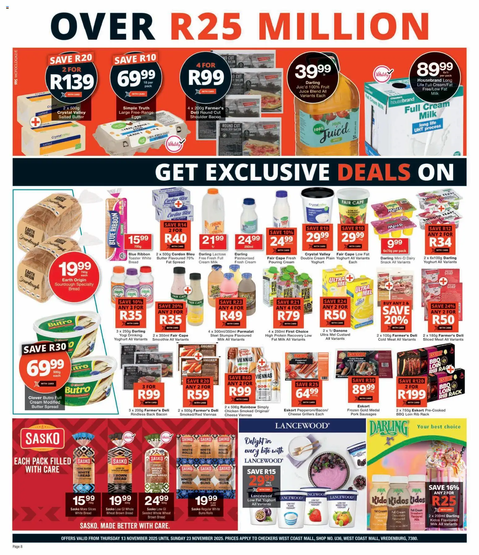 New Checkers catalogue – valid from 13.11.2025 | Page: 8 | Products: Buns, Cheese, Juice, Fat spread