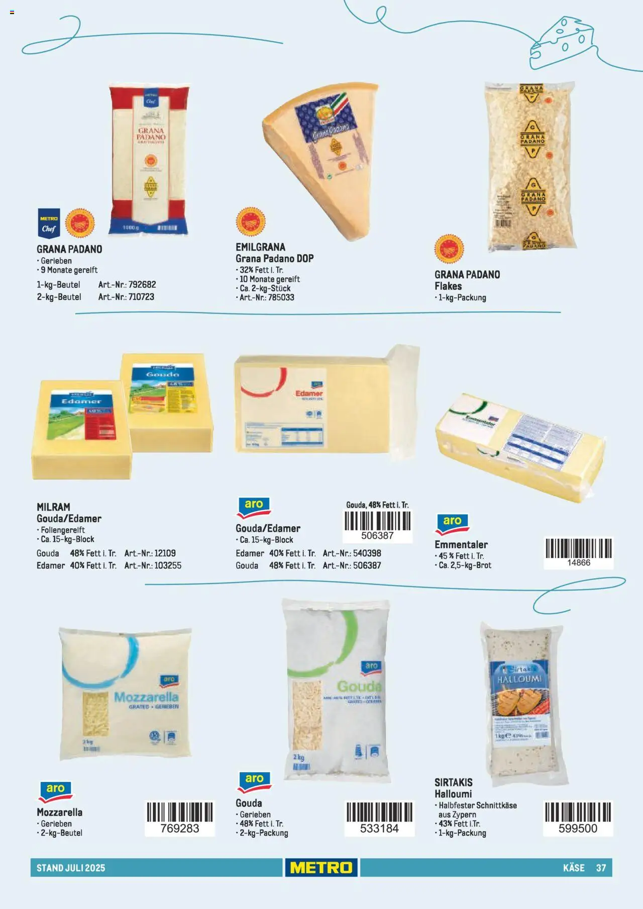 Metro - Sortimentskatalog Lieferservice – gültig ab 31.07.2025 | Seite: 37 | Produkte: Käse, Gouda, Edamer, Milram