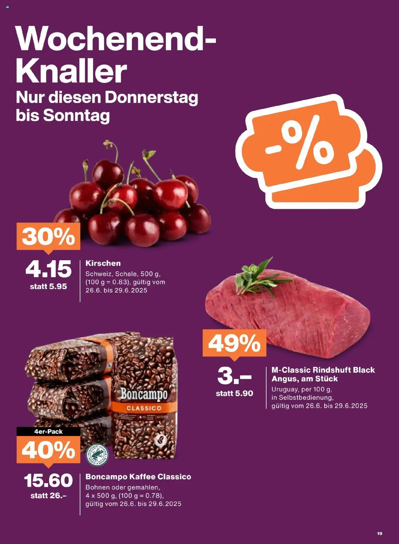 Migros Aktionen ab 24.06.2025 | Seite: 19 | Produkte: Kirschen, Kaffee