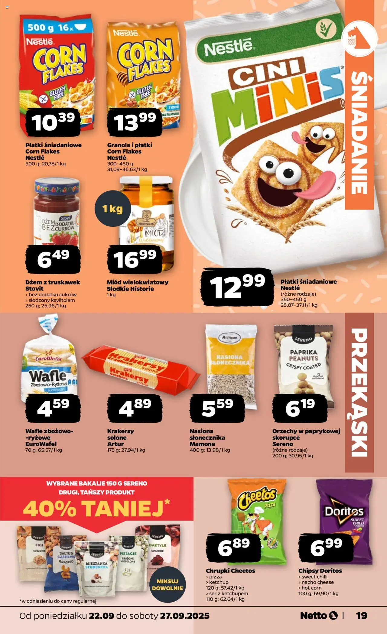 Netto gazetka - Spożywcza od 22.09.2025 | Strona: 19 | Produkty: Daktyle, Miód, Ketchup, Płatki śniadaniowe