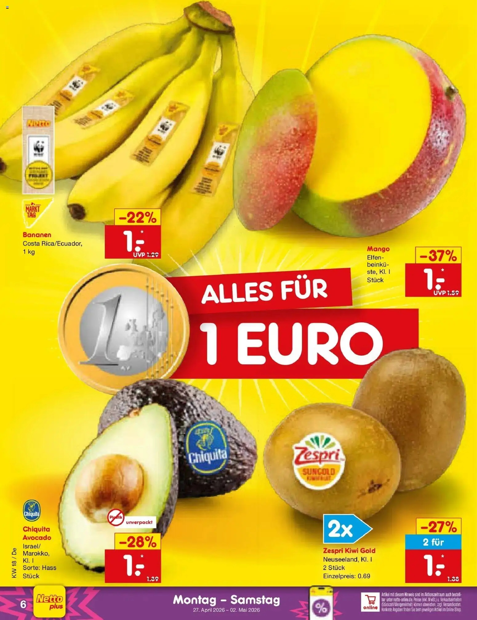 Netto Marken-Discount Prospekt Thierhaupten	 – gültig ab 27.04.2026 | Seite: 8 | Produkte: Bananen, Avocado, Mango, Kiwi