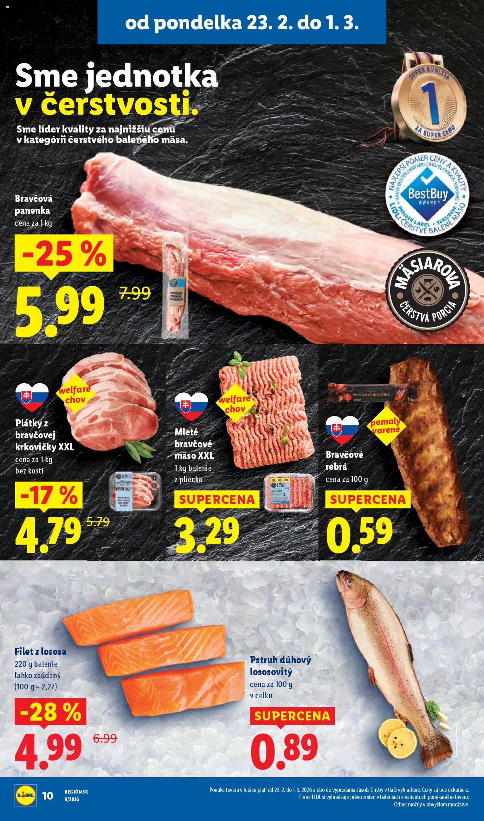 Nové Lidl akcie – leták je platný od 26.02.2026 | Strana: 46 | Produkty: Pstruh, Bravčová panenka, Bravčové mäso