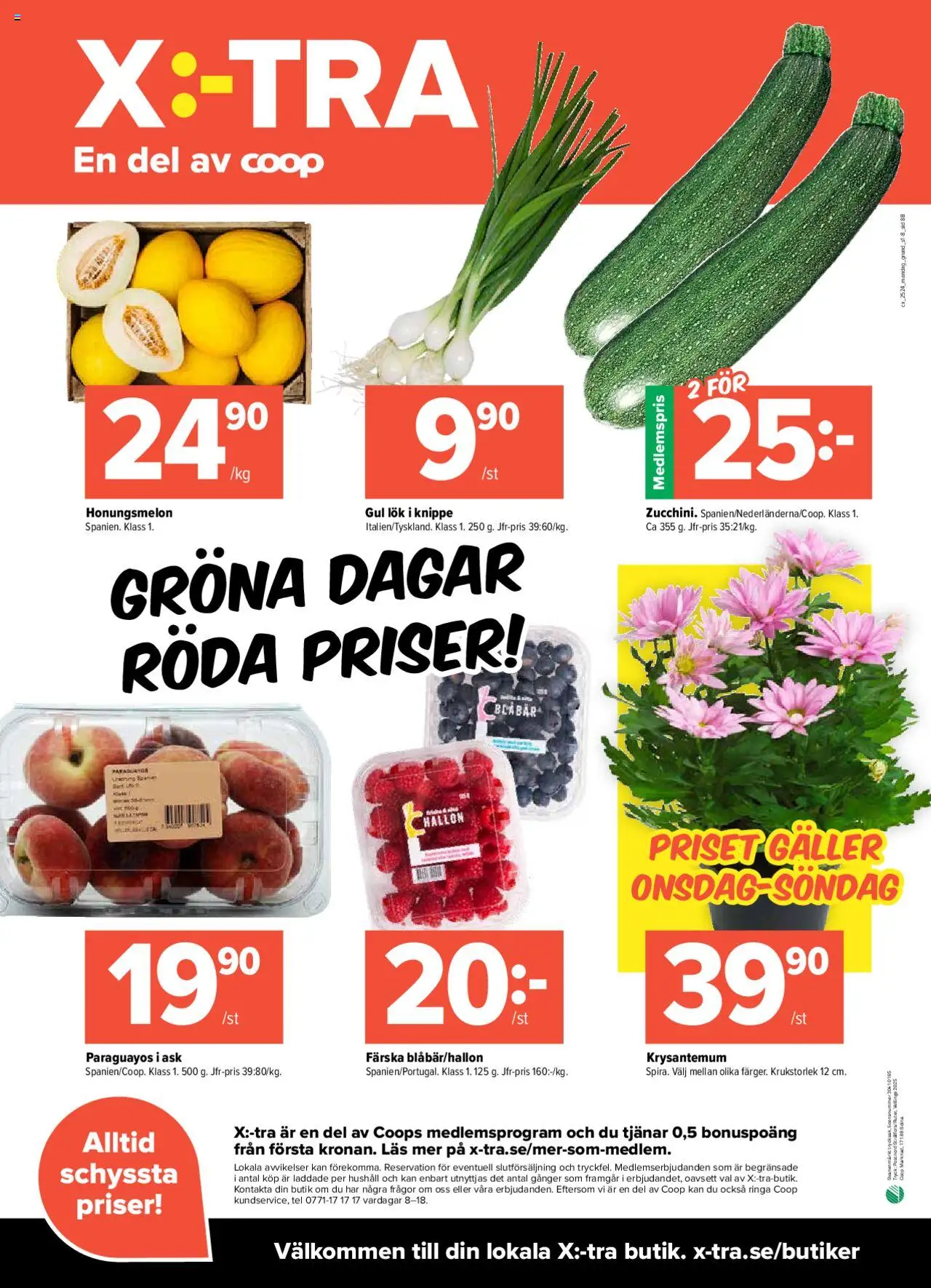 Coop X:-TRA reklamblad aktuell från 09.06.2025 | Sida: 8 | Produkter: Honungsmelon, Galler, Gul lök, Blåbär