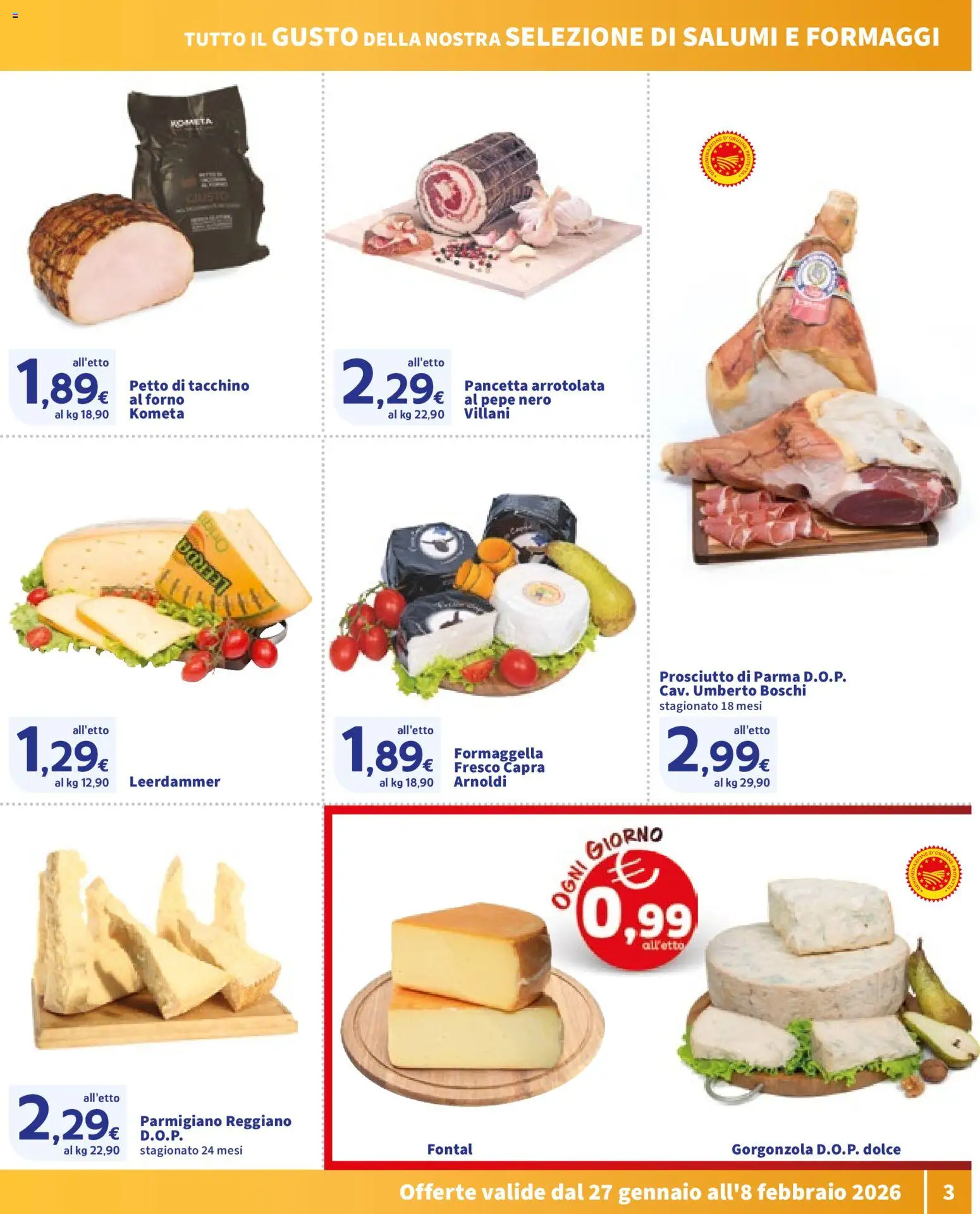 Volantino SIGMA del 27.01.2026 | Pagina: 3 | Prodotti: Prosciutto di Parma, Pancetta, Tacchino, Forno